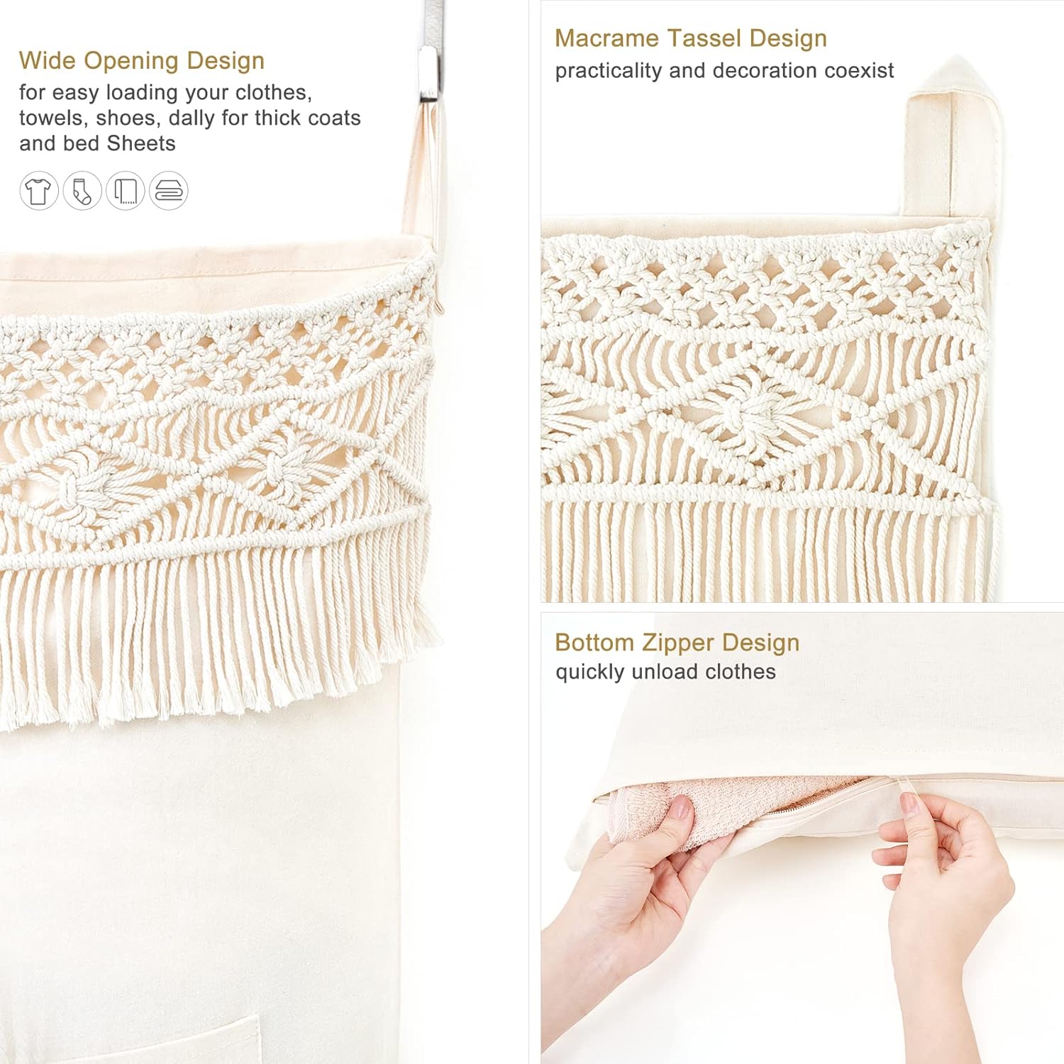 Mkono Macrame Over The Door Organizer and Hanining Laundry Hamper