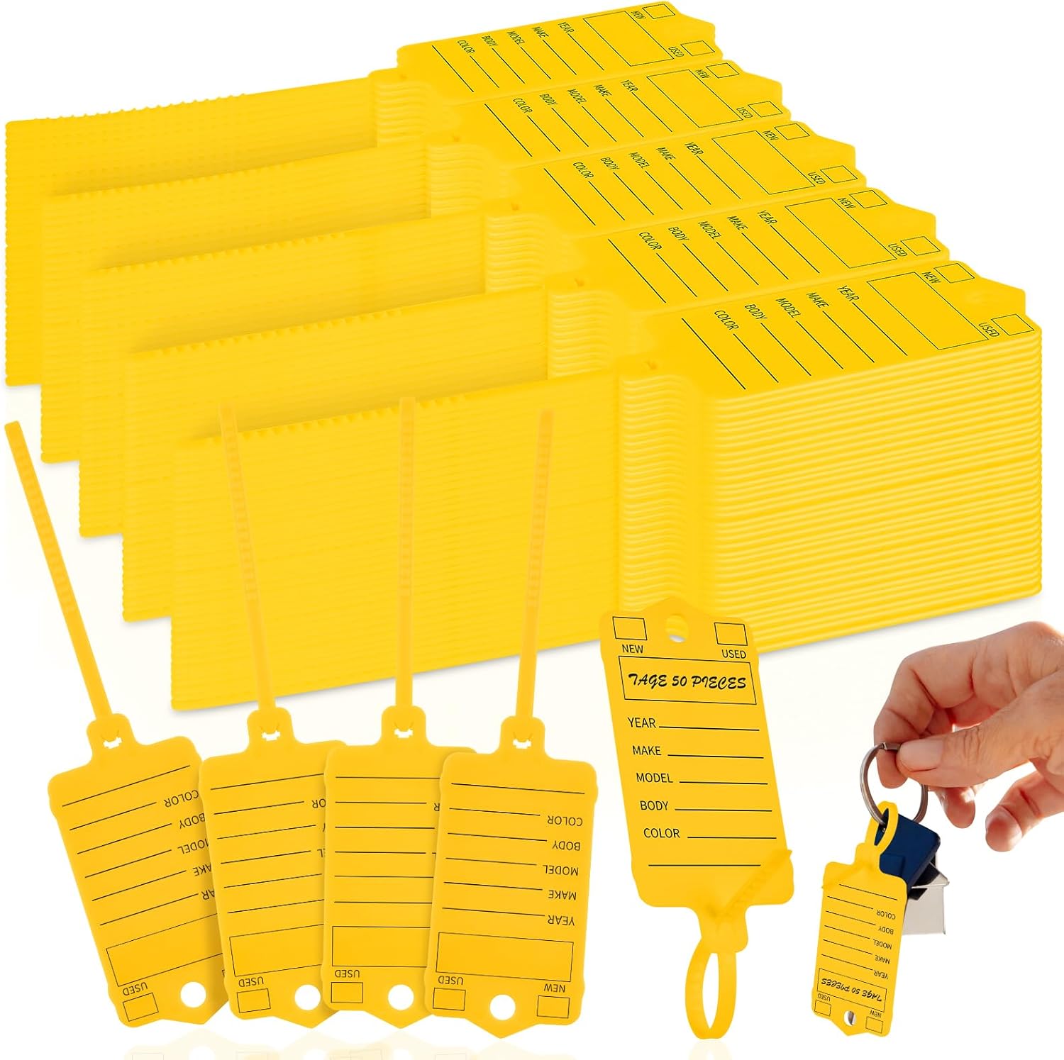 200 Pcs Yellow Self Locking Car Key Tags Plastic Key Tags