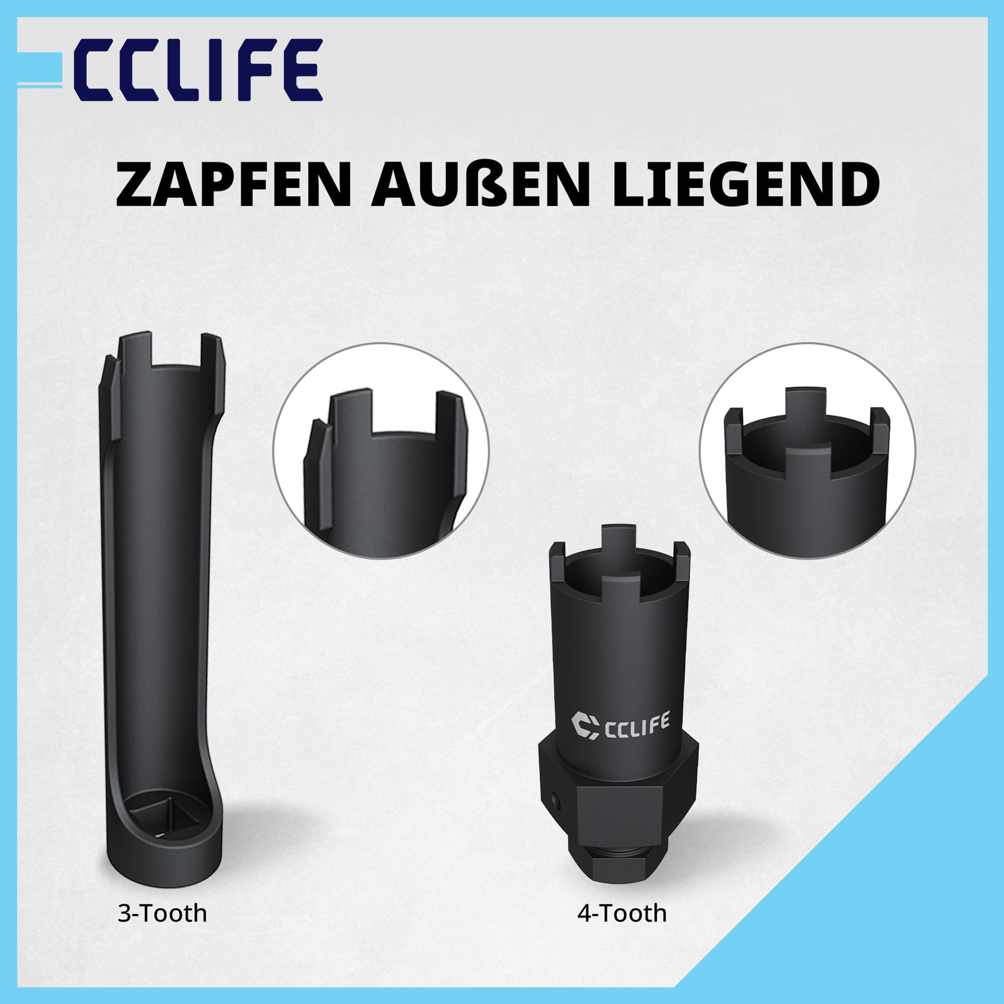 CCLIFE Zestaw kluczy nasadowych 4-częściowy – 3 i 4 zęby, napęd 1/2" – dysze wtryskowe, zestaw narzędzi kompatybilny z Mercedes, MAN, Setra – do samochodów ciężarowych i użytkowych