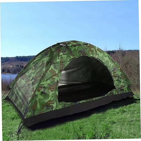 One Man Tent - Waterproof Sun Resistant 1 Person Backpacking Tent, Camouflage Hiking with Storage Bag for Camping