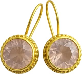 Rose Quartz Gold Plated Sterling Silver Drop Earrings - Handmade Gemstone Jewelry Gift Ideas for Women - Birthday Valentine's Mother's Day Christmas - Pink Stone - Wedding Bridal Jewelry (rose-quartz)