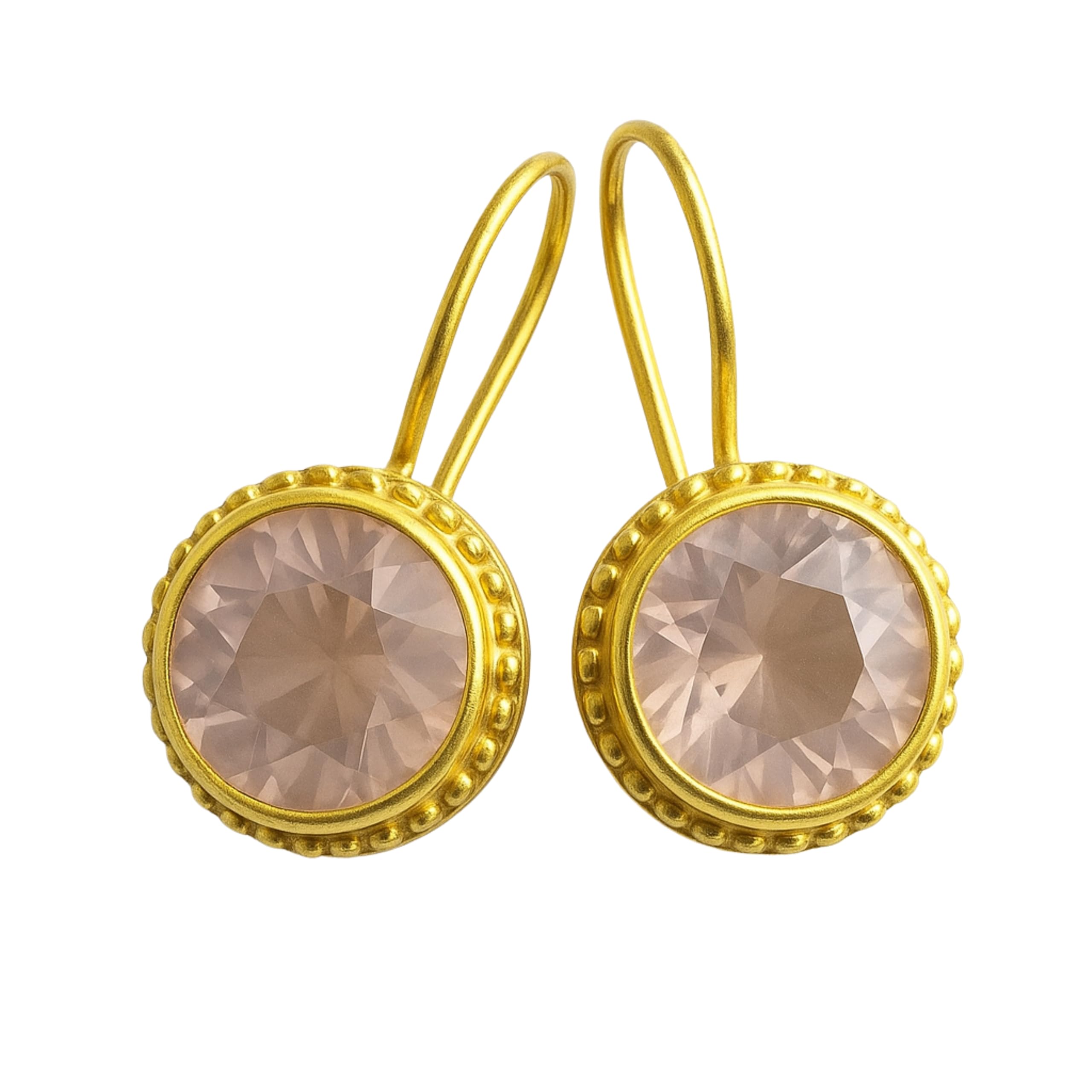 Rose Quartz Gold Vemeil Drop Earrings - Handmade Gemstone Jewelry Gift Ideas for Women Her - Gold Plated Sterling Silver Ear Wires