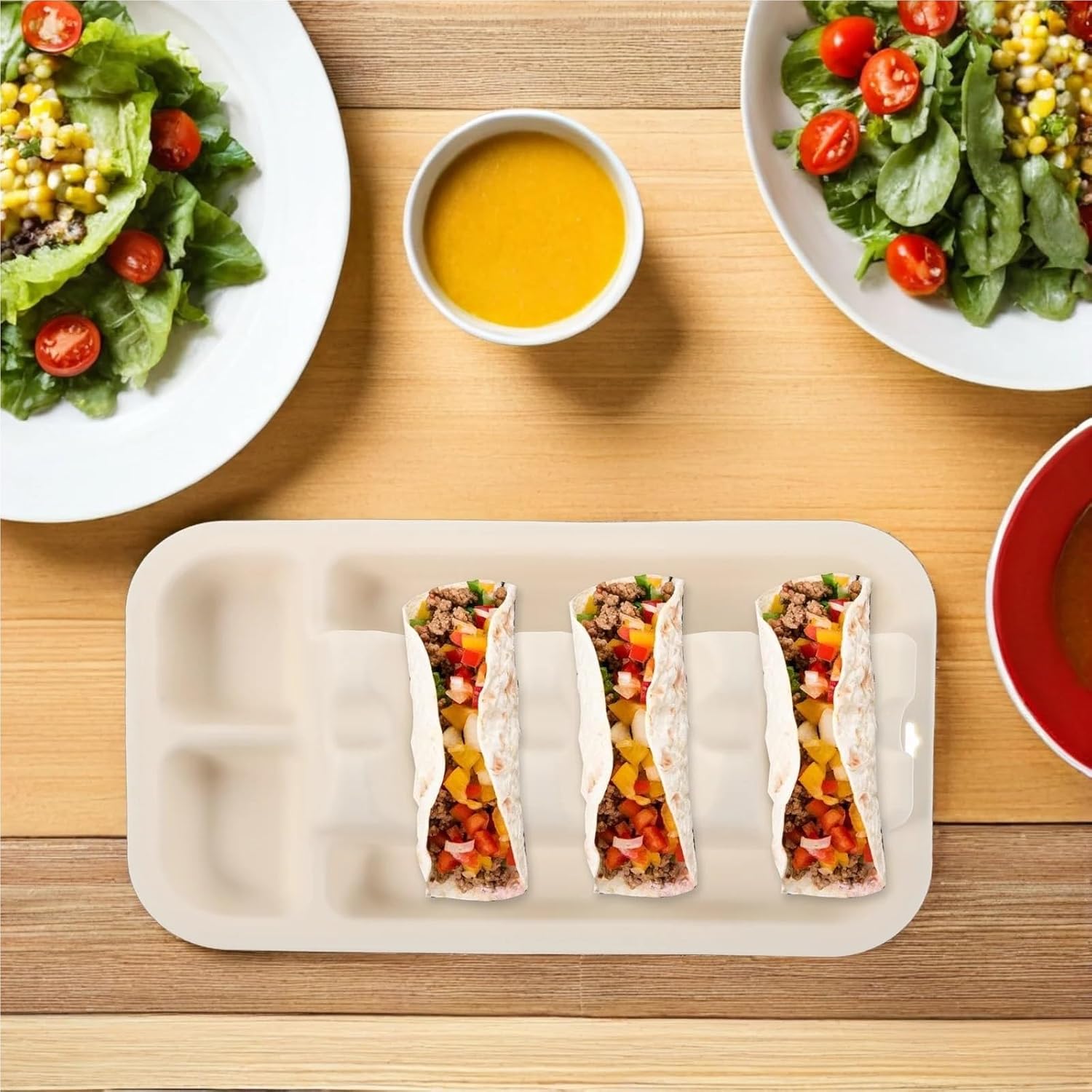 Taco Holder 2Pcs Taco Holder Plates Silicone Non-Slip Divided Tray Corn Tortillas Reusable Platter for Home Restaurant For Baking and Grill
