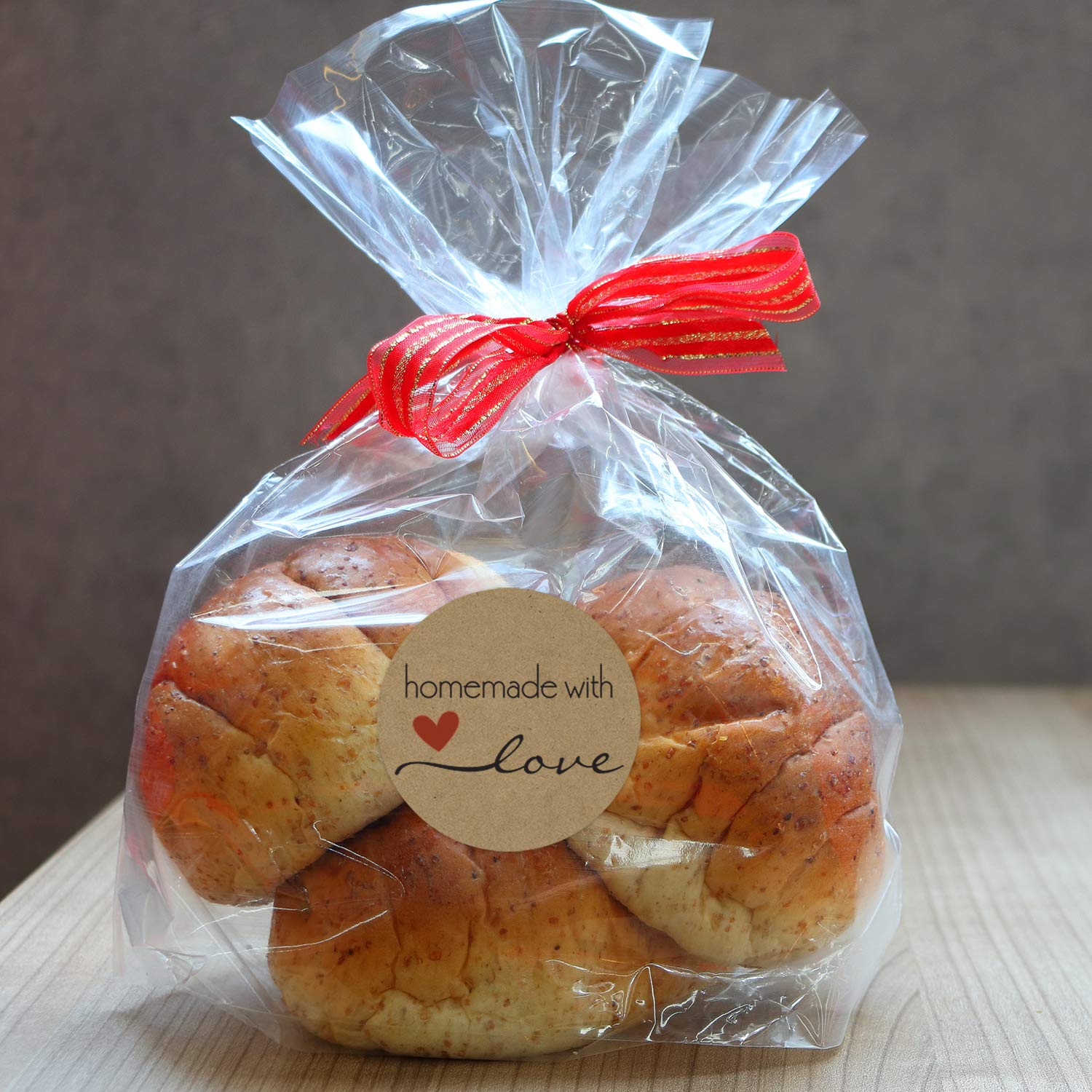 1 rotoli (500 pz), fatti in casa con amore, adesivi per etichette in carta kraft da