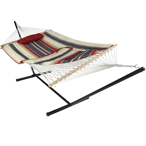 Sunnydaze Rope Hammock with Stand for Outside - Heavy Duty