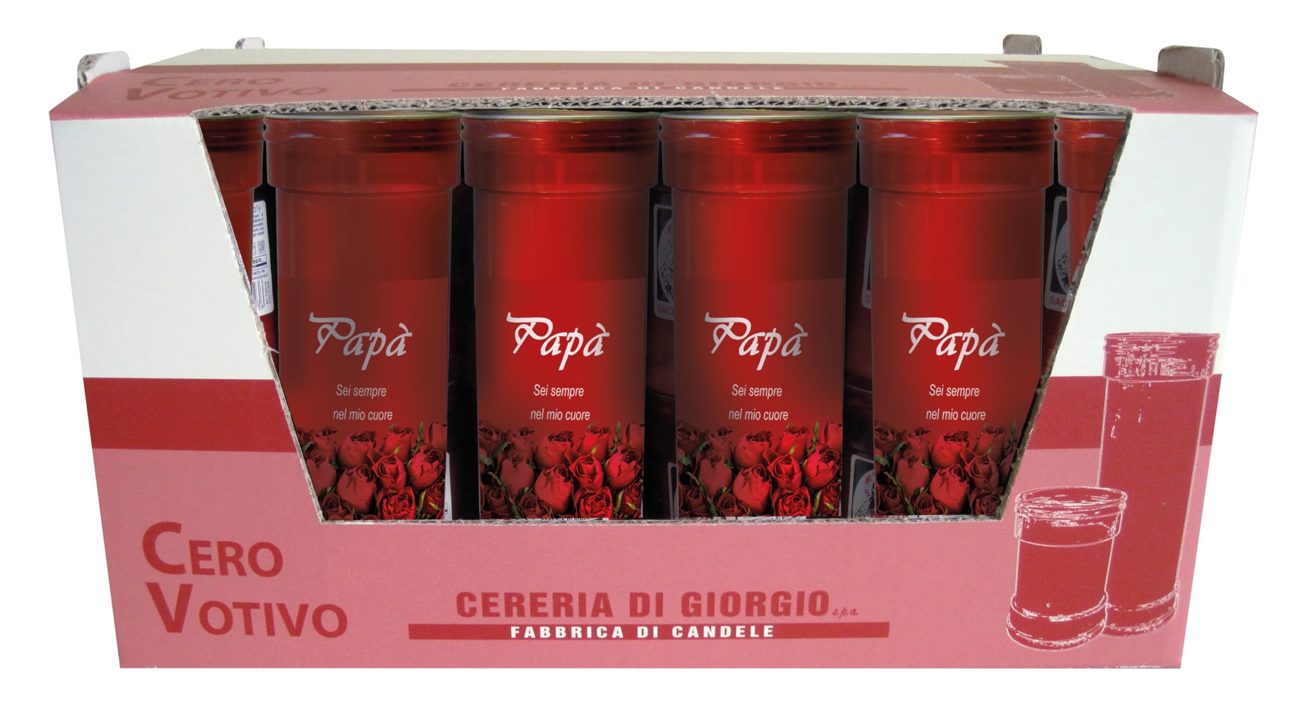 Pack of 30 Votive Candles – Red – Model P50 – with for Dad Verse – 55 Hours Duration Cereria Di Giorgio