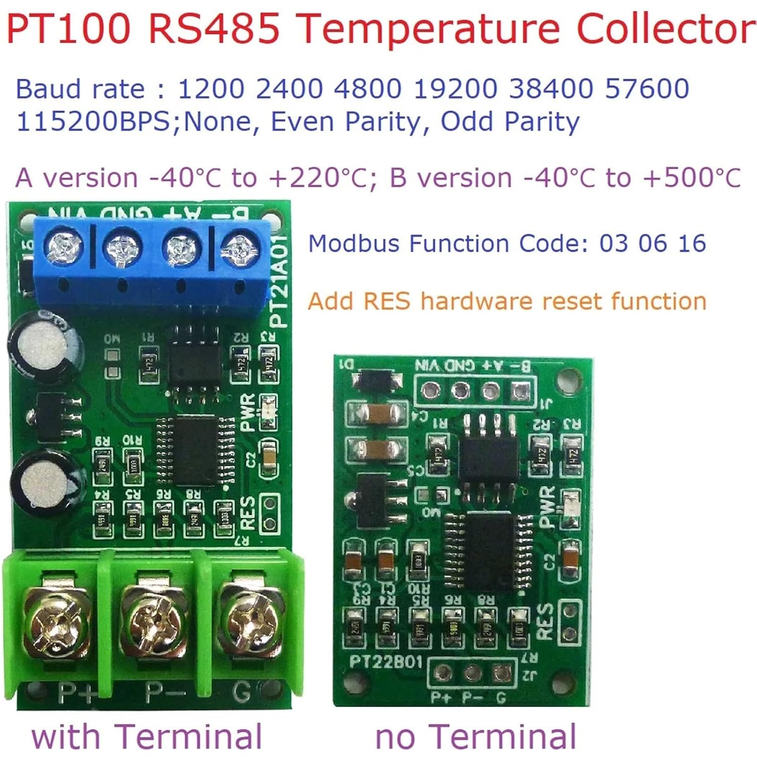 1CH 500 PT100 Thermocouple RTD emperature Sensor RS485 Temperature Sensor Module Modbus RTU Board Paperless Recorder(No Terminal B 500)