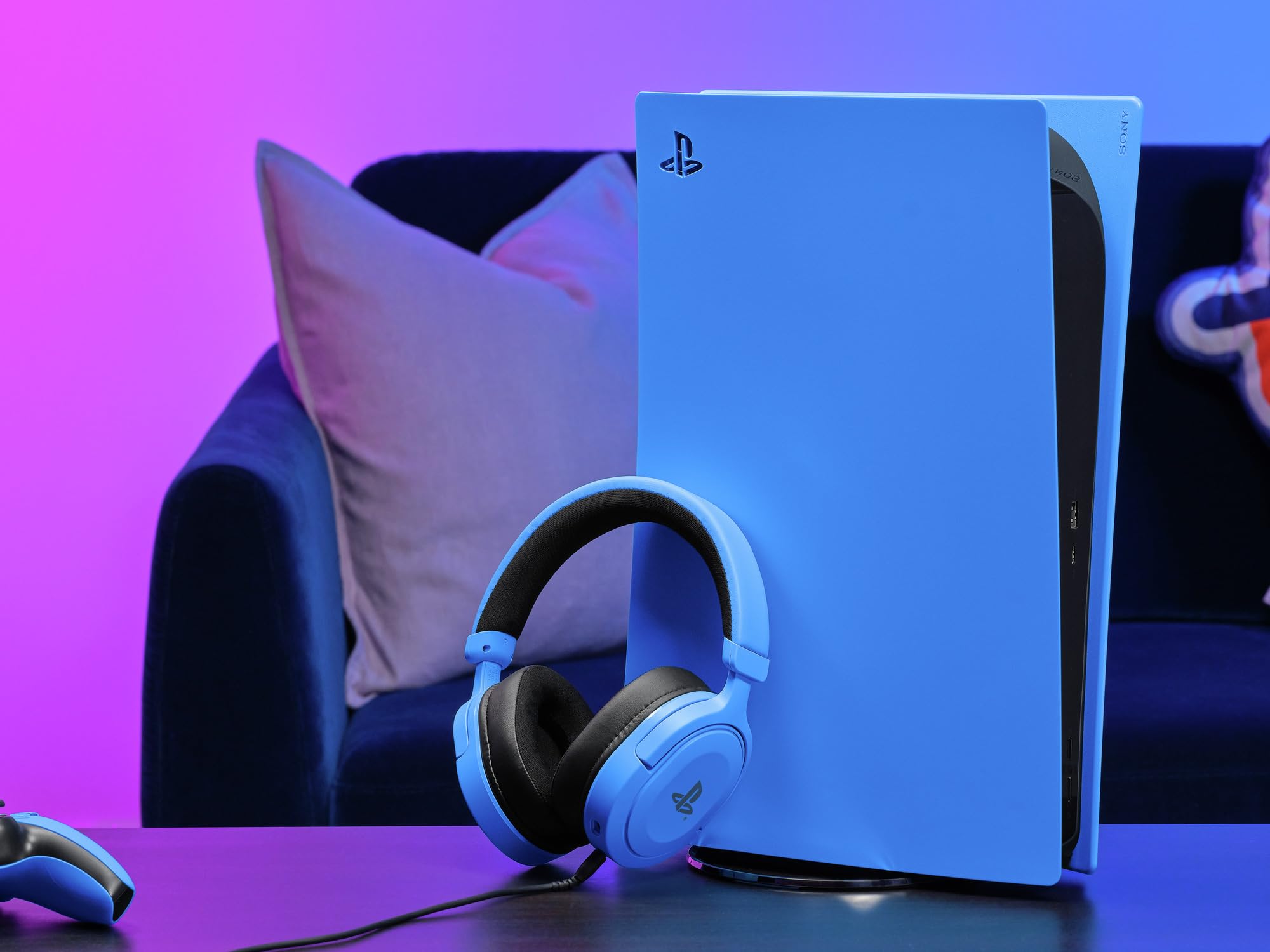 GXTrust 498B Forta Słuchawki Gamingowe PS5 / PS4, Licencja PlayStation 5, Kabel 1.2m, Przetworniki 50mm, Audio 3D, Odpinany Mikrofon, Przewodowy Zestaw Słuchawkowy Wokółuszny, Niebieski
