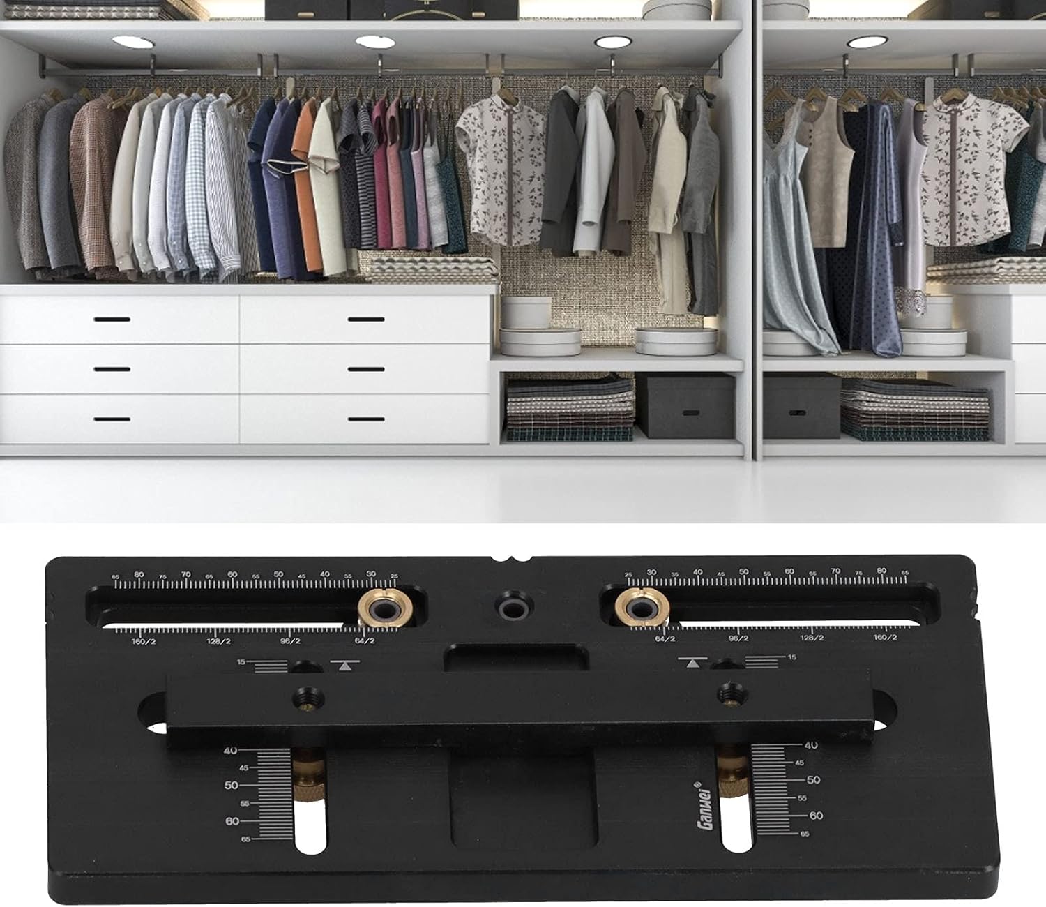 Handle Punch Locator,Punch Locator Drill Guide,Wood Drilling Dowelling Guide,AdjustableAluminum Alloy Furniture Installation Hole Measuring Positioning Jig for Cabinet Door