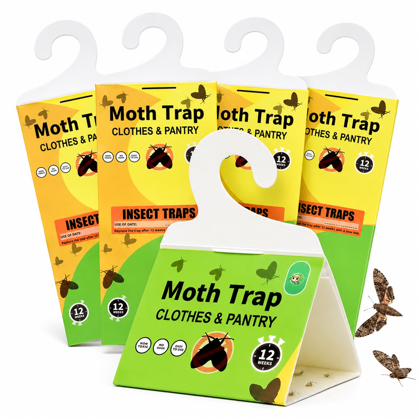 5 Pack Sticky Pheromone Moth Traps for Home,Clothes Moth Traps Repellent for Wardrobes,moth pheromone traps for the Common Clothes Moth and Similar Variants,for Wardrobes,Drawers,Carpets