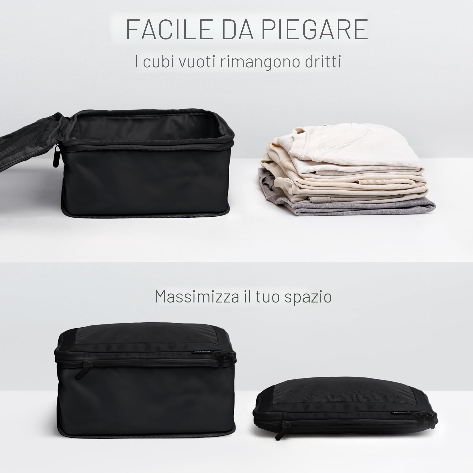 Aerotrunk Cubi da viaggio a compressione, organizer per bagagli, con doppia cerniera, per valigie (confezione da 4, nero)
