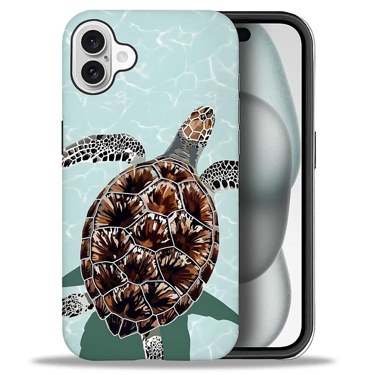 TAMEFOX Case Compatible with iPhone 16,Sea Turtle Hybrid 2-Layer Hard Shell+Silicone Double Protective Scratch-Resistant Shockproof Case for iPhone 16