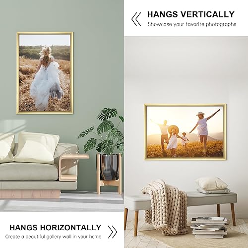 Miniatura 2 de Marco de fotos de 24 x 36 pulgadas, marco de póster dorado, marco natural para galería, formato horizontal o vertical, marco resistente y plexiglás,