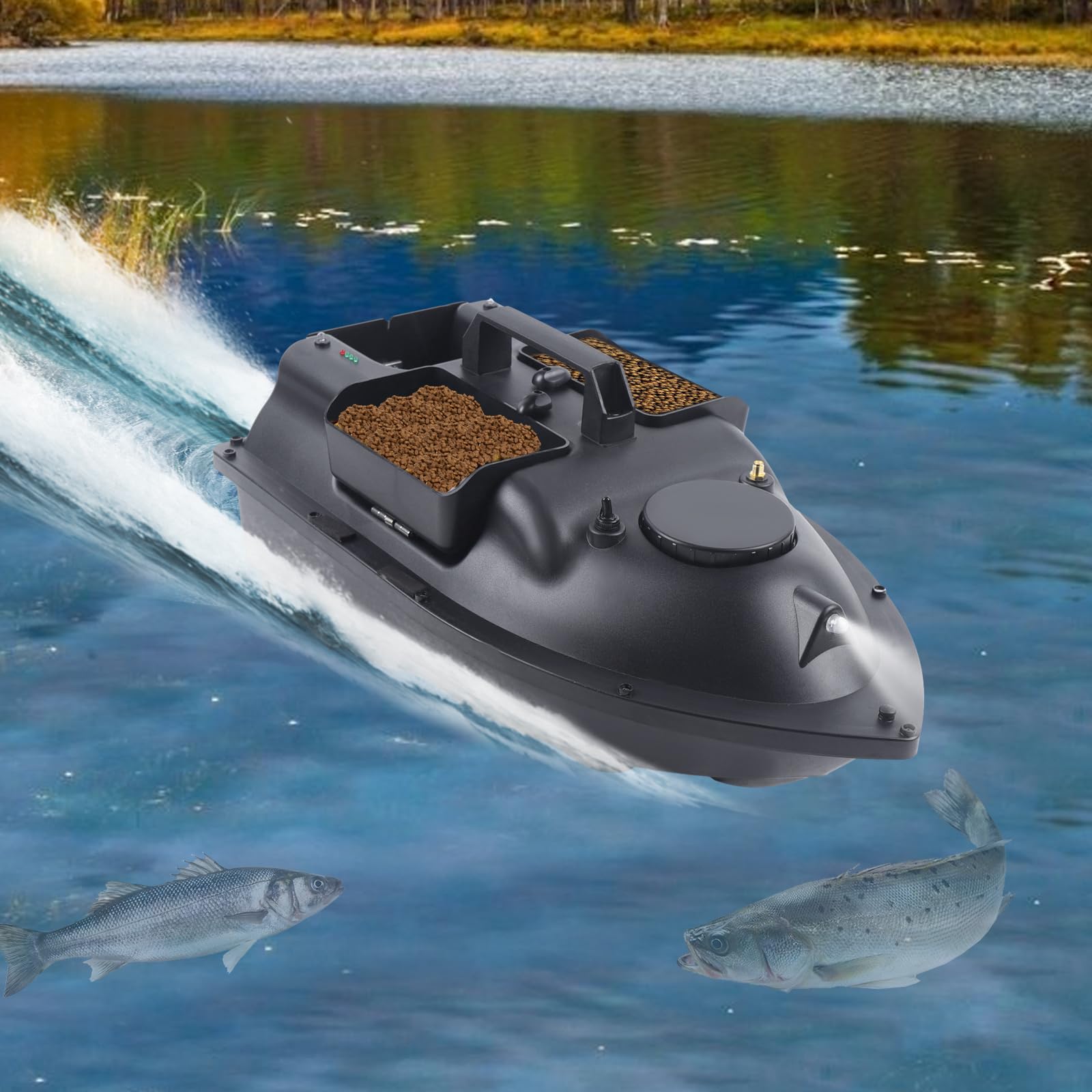 Barca per mangimi, controllata da remoto, 500 m, con indicatore di luce notturna, per pesca, barca da pesca, 2 kg