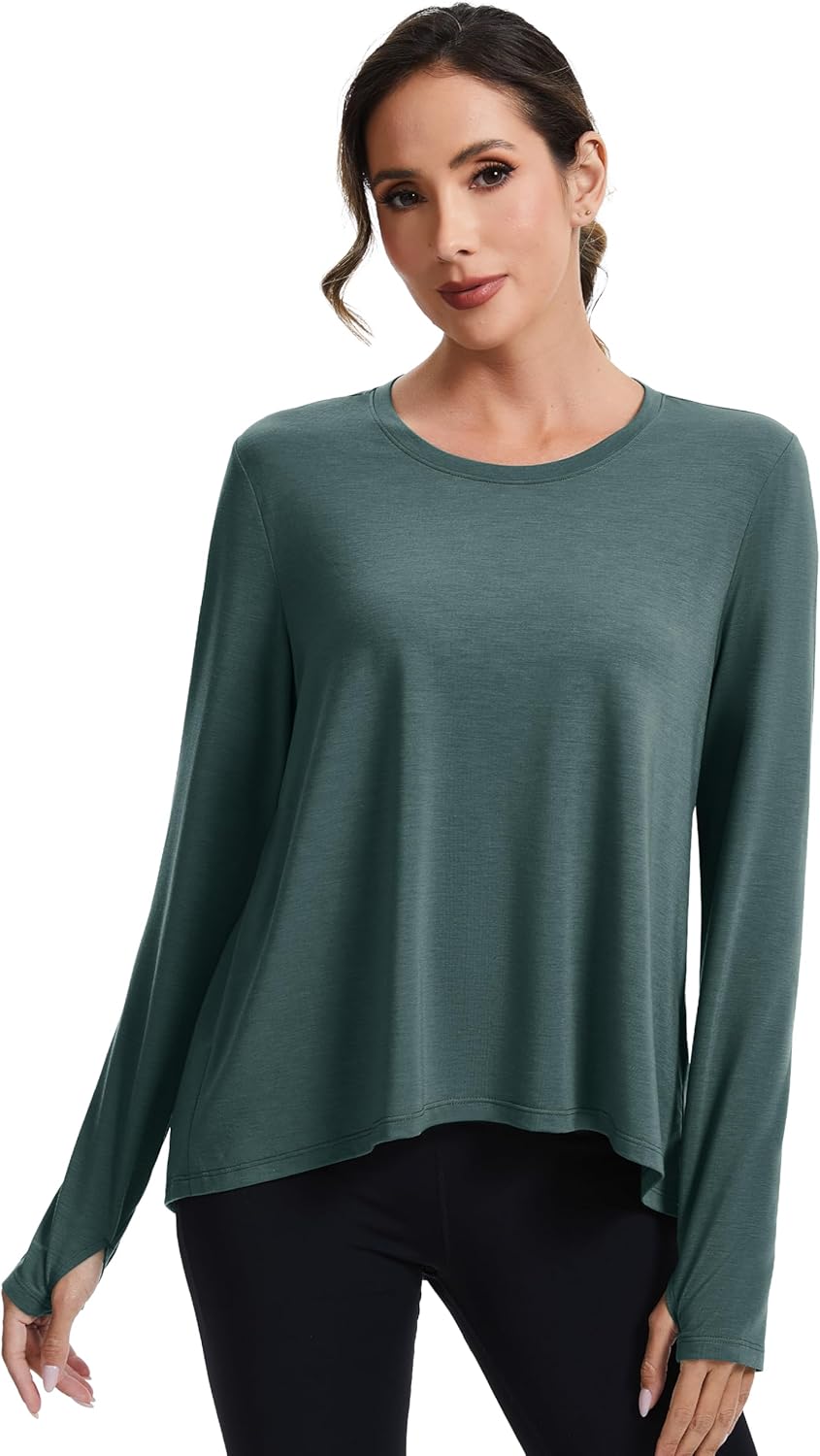 MAGCOMSEN Women's Long Sleeve Workout Shirts Moisture-Wicking Loose Fit Athletic Running Yoga Tops with Thumb Hole - Image 4