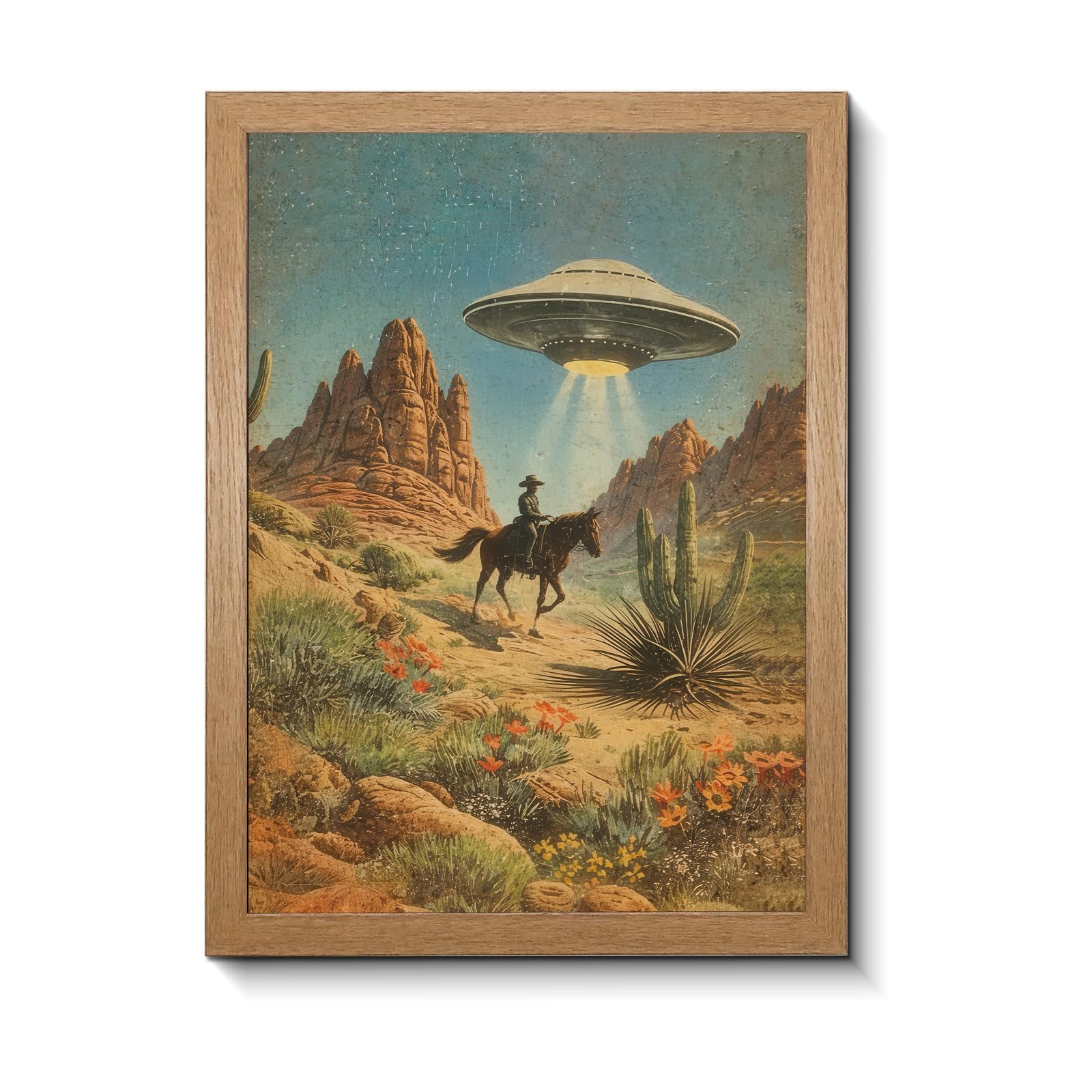Vintage Western Canvas Wall Art with Frame