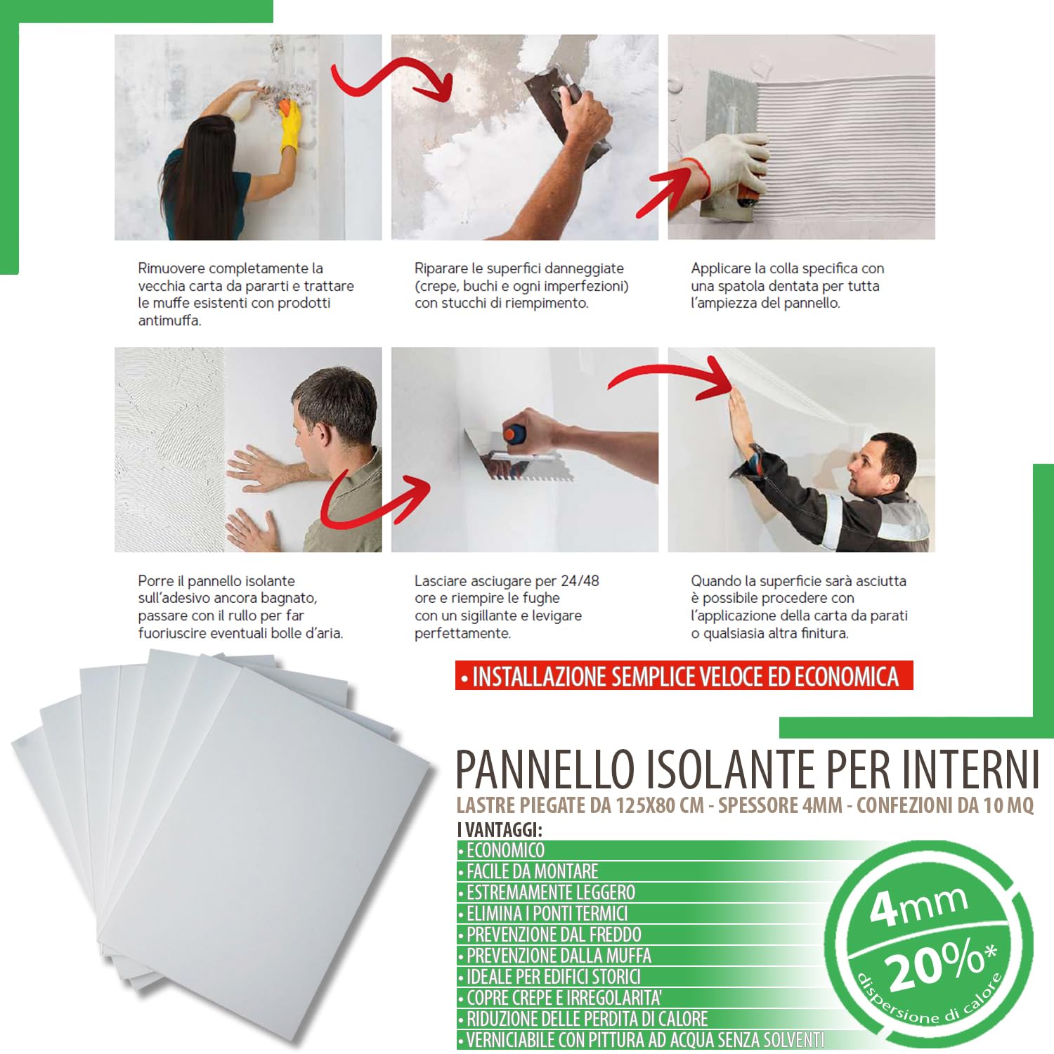 Pannelli Fonoassorbenti Bianchi 10 mq - Pannelli Isolanti Termici per Interni, Pareti e Soffitto con Spessore 4mm - Pannelli di Polistirolo 80x125 Ideali come Antimuffa per Muri Interni (Senza Colla)