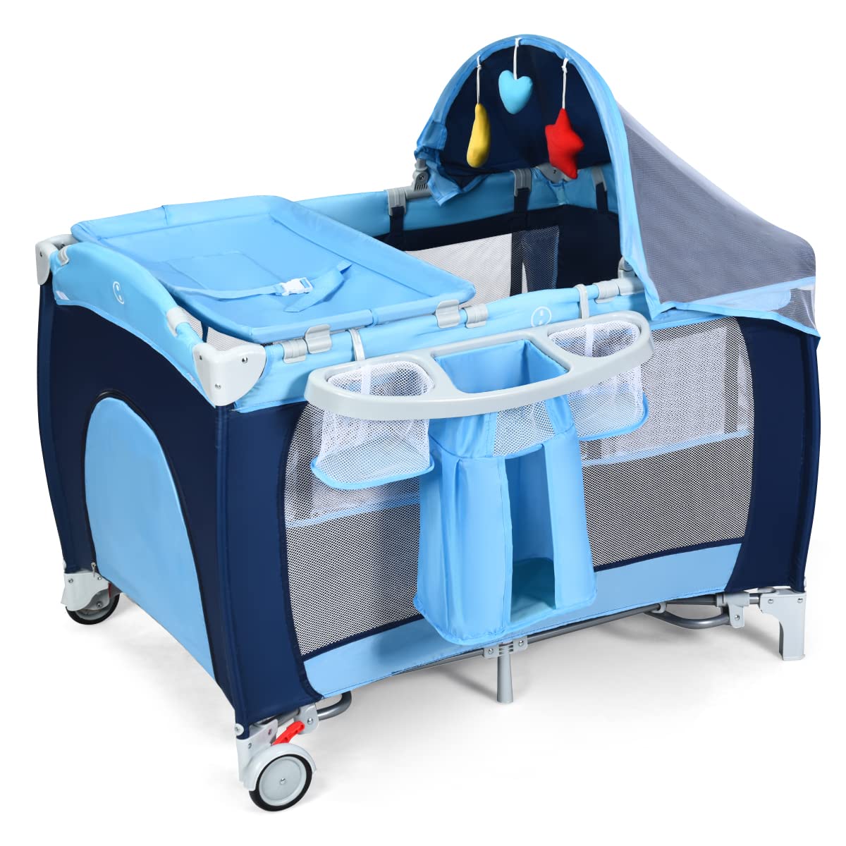 RELAX4LIFE Cuna de Viaje Bebé Plegable con Caja Musical, Mosquitera, Azul