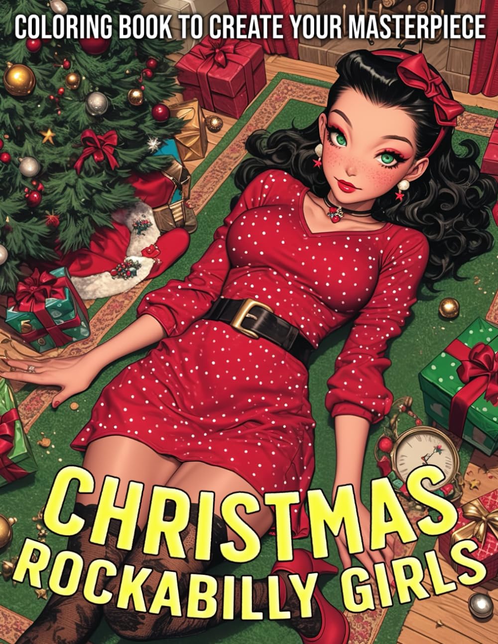 Christmas Rockabilly Girls Coloring Book: Holiday Charm with Festive Glamour Pin-up Coloring Pages Retro Glam Icons and Classic Holiday Fashions