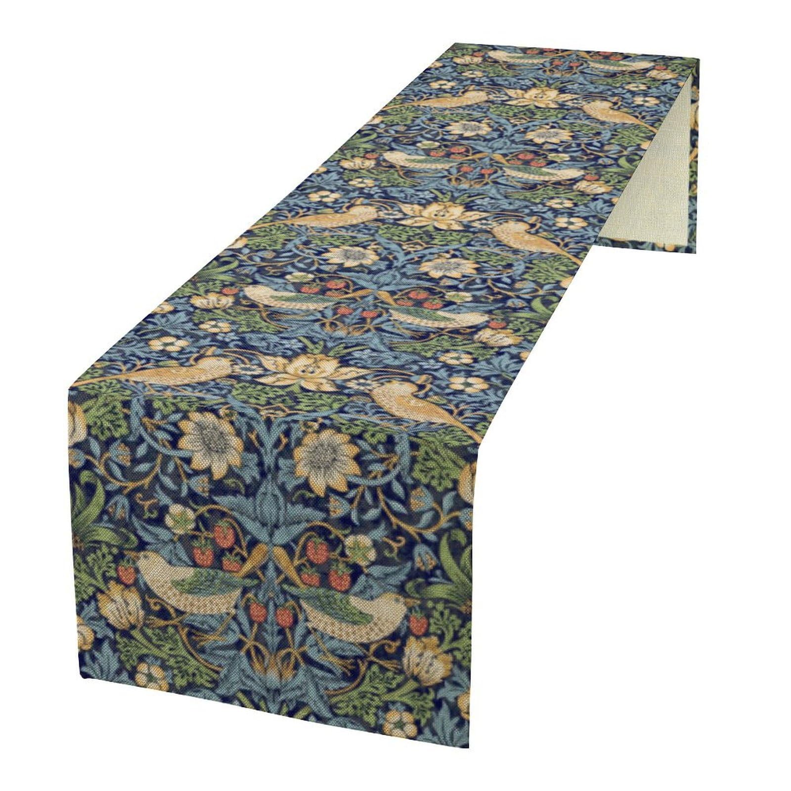Yearn Jear William Morris Floral Table Runner,Flowers Botanical Printed Table Runner for Home Kitchen Dining Table Decoration,13x120 Inch Strawberry Thief