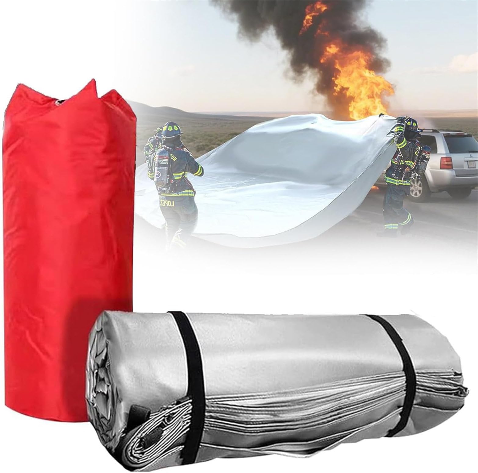 Manta Ignífuga De Emergencia para Coche, Manta Extintora De Fibra De Vidrio para Supervivencia Y Supresión De Incendios En Accidentes con Vehículos Eléctricos/De Gasolina 6x6m/19.7x19.7ft