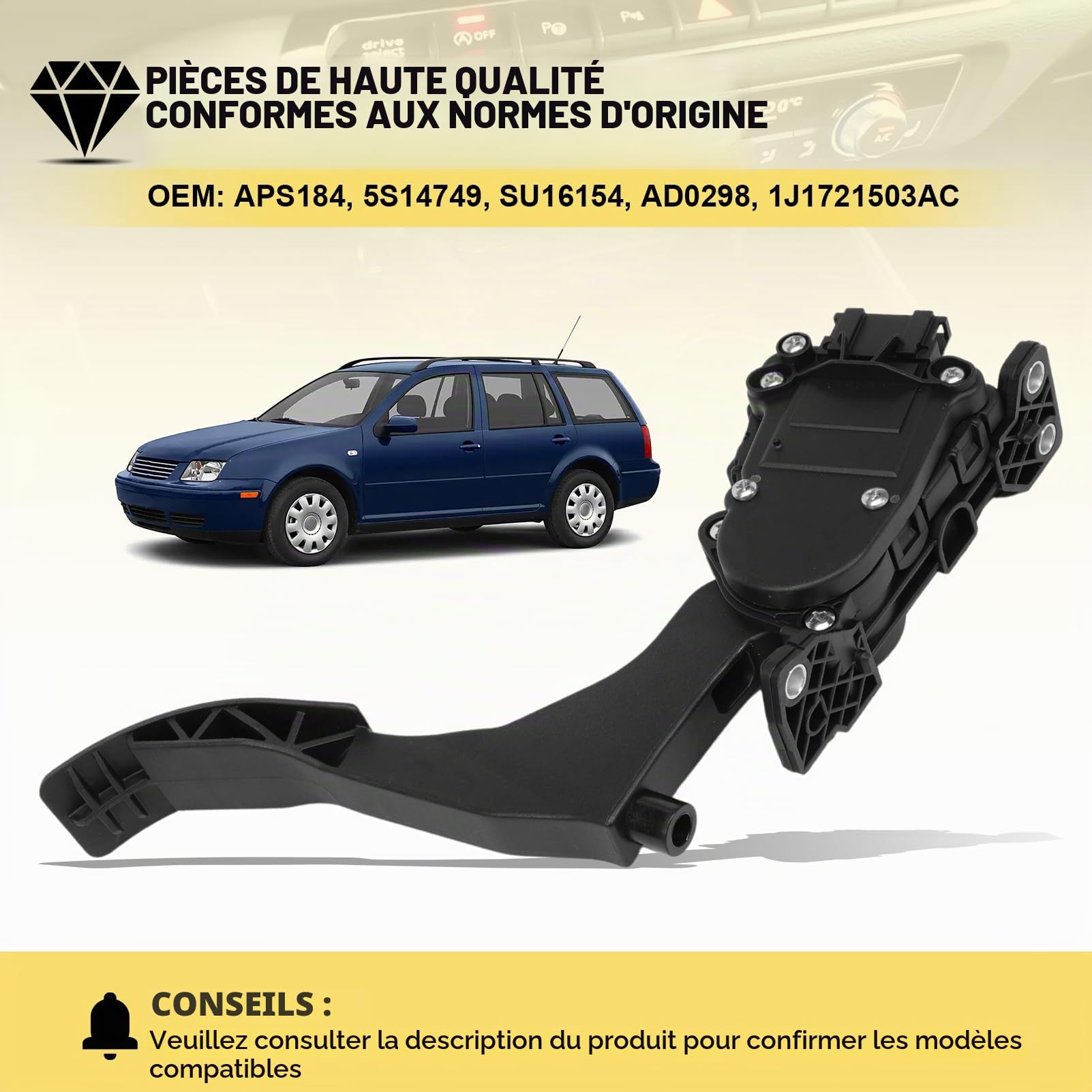 Pédale D'accélérateur 6Q1721503M compatible avec Polo 9N Golf IV Ibiza III Leon A3 Fabia Octavia, 1J1721503H