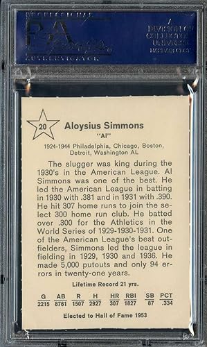 Miniatura 2 de 1961 GOLDEN PRESS #20 AL SIMMONS PSA 9 ATHLETICS HOF