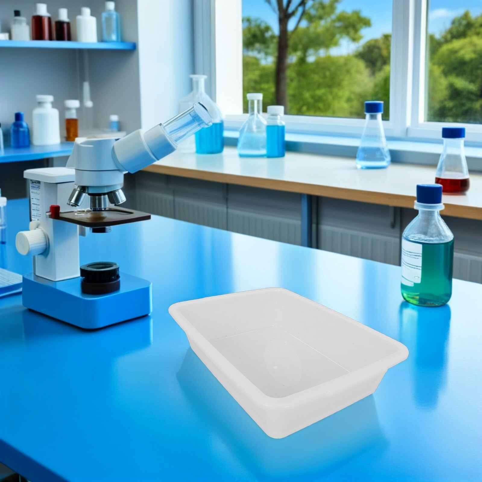 SHINEOFI 4 Stück Rechteckiges Laborschalen aus Chemikalienbeständigem Kunststoff – 35x25x8,4cm Probenschalen Organizer für Laborgeräte zur Sicheren Reagenzien Aufbewahrung