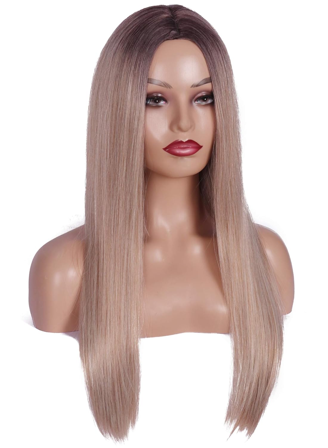 Daysskk Long Blonde Wig for White Women Long Wig Middle Part Synthetic Wig Ash Blonde Long Straight Wig Ombre Blonde Heat Resistant 24"+ Free Wig Cap Party Wigs Costume Accessories for Women