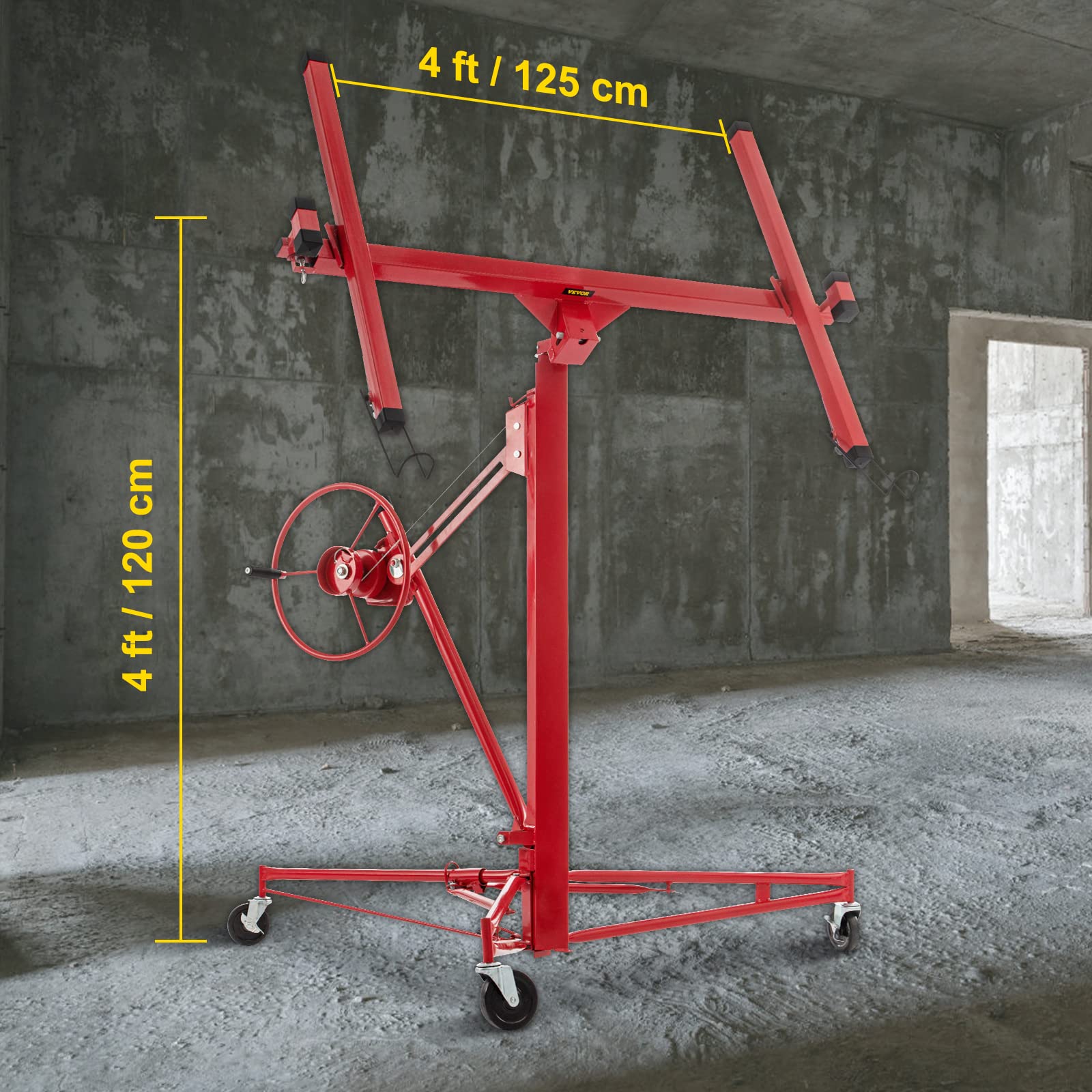 VEVOR Sollevatore Pannelli Cartongesso Professionale, Portata Fino a 68 kg, Alza Solleva Lastre Pannelli Cartongesso Regolabile Pieghevole per Pareti e Soffitti, 120 cm - 335 cm di Altezza per Lavoro