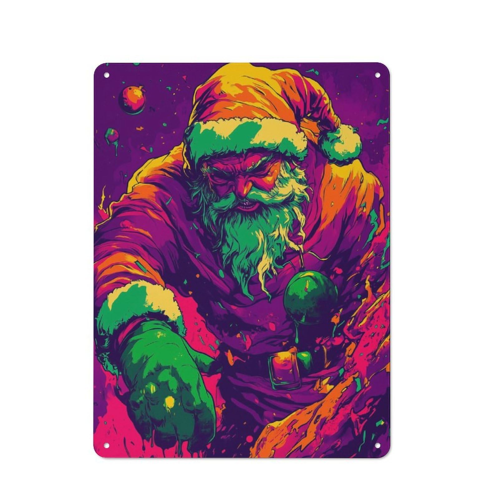 Angry Santa Claus Decorative Metal Plaque 40x30cm, Clean Industrial Industrial Wall Decor for Modern Home, Workshop, Office Or Cafe