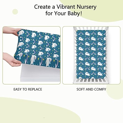 Miniatura 6 de Sábanas bajeras ajustables para cuna con temática de unicornio, sábanas portátiles para cuna, suaves y elásticas, ideal para habitación de niños o