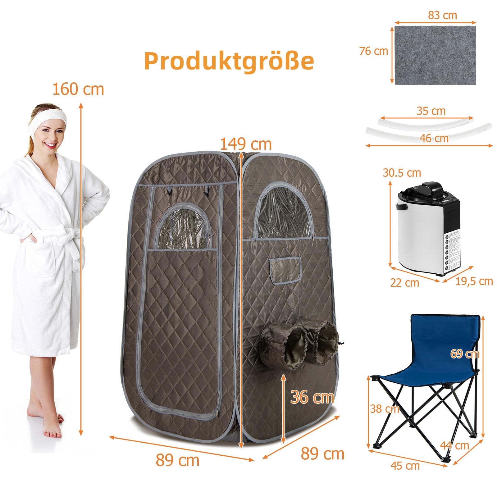 RELAX4LIFE Mobile Dampfsauna 3L, Heimsauna mit Fernbedienung&Saunastuhl, Sitzsauna mit 9 Temperaturstufen, Timer&Vernebelungsfunktion, Mini Sauna 1000W Verdampfer, Saunakabine 89x89x149cm (Grau)
