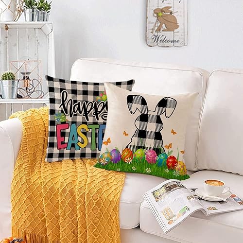 Miniatura 10 de Juego de 4 fundas de almohada de Pascua rosas de 12 x 12 pulgadas fundas de almohada de primavera y Pascua fundas de cojín de caza de huevos de