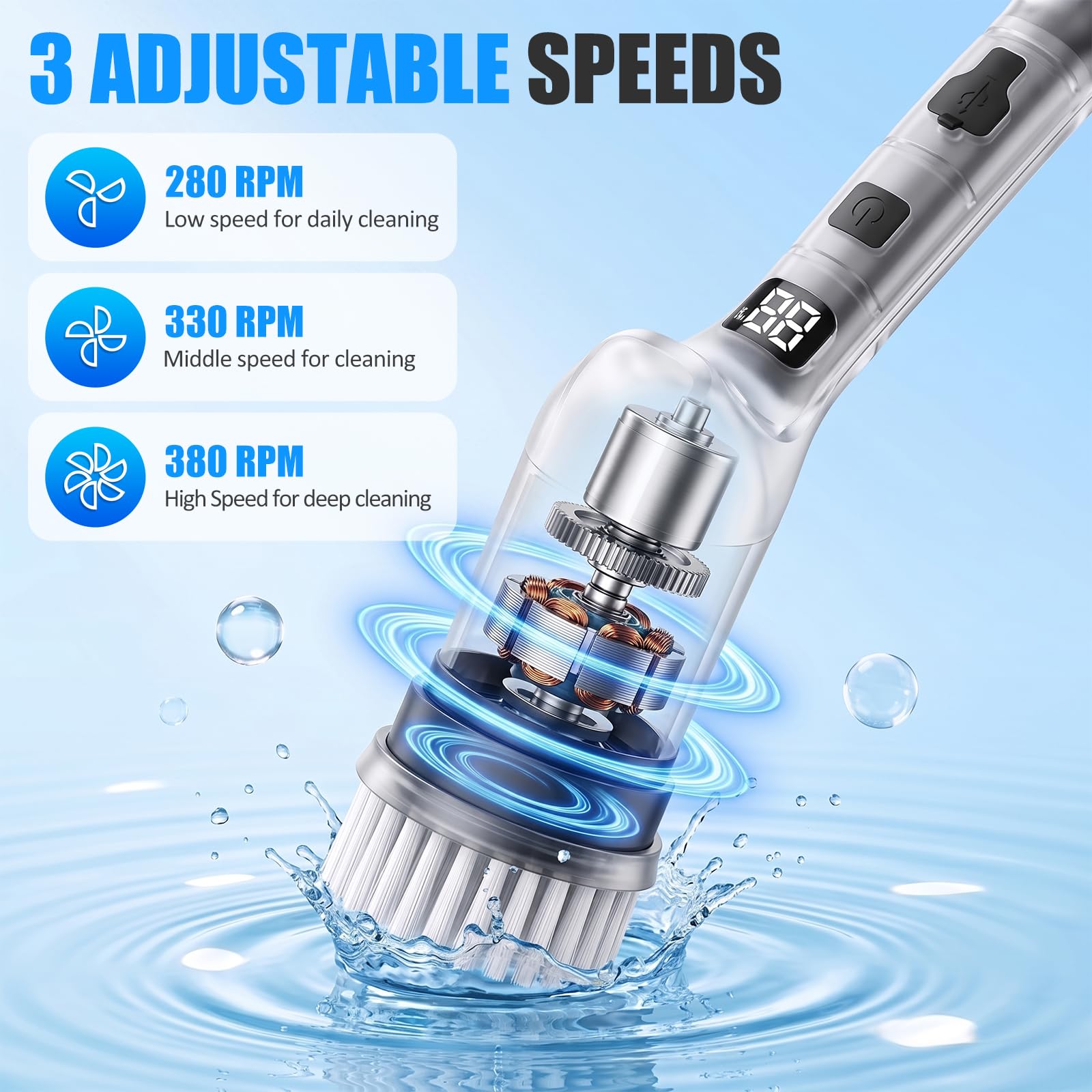 Brosse électrique Nettoyage rotative avec 8 têtes Rechargeable