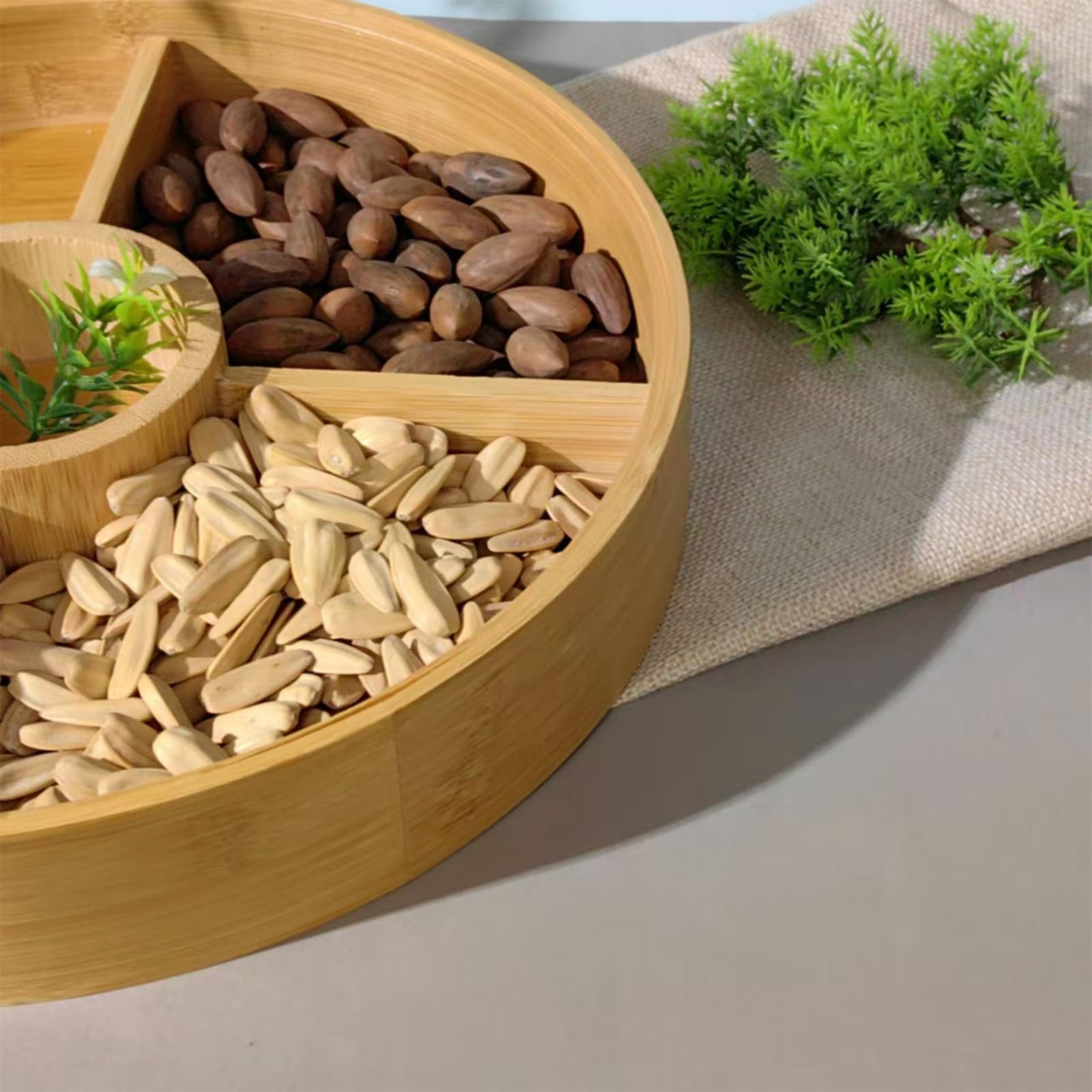 Plateau de service divisé en bois avec couvercle, boîte à goûter à 5 compartiments pour noix, fruits secs, collations sèches, plateau alimentaire et organisateur de rangement