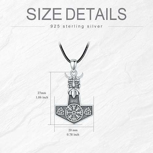 Miniatura 4 de Thor Hammer Necklace 925 Sterling Silver Viking Pendant Necklace Norse Mjolnir Necklace War Hammer Jewelry Gift For Men Women