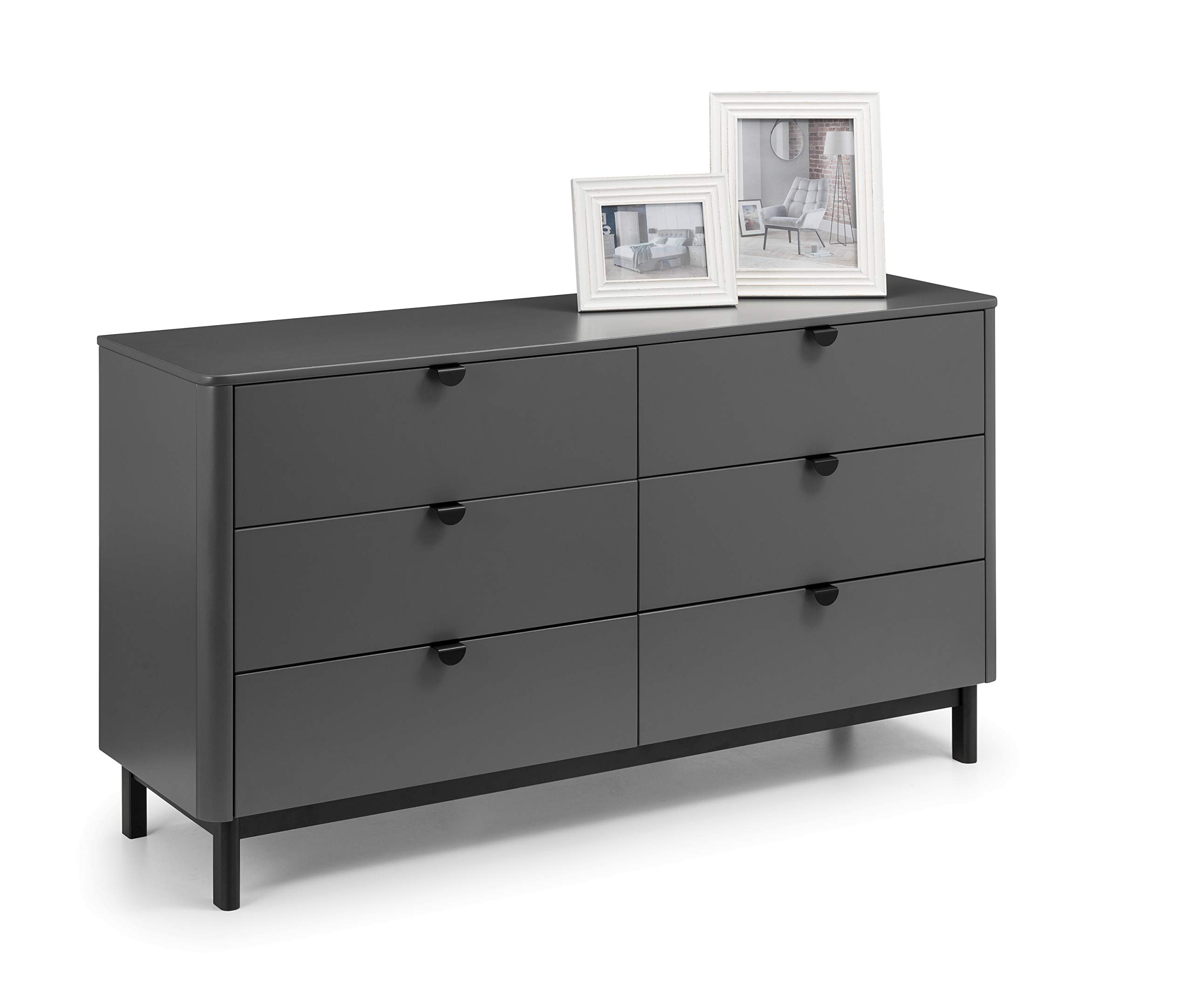 Julian Bowen Chloe Chest of Drawers, 6 Drawer, Grey - H74 x W140 x D40cm