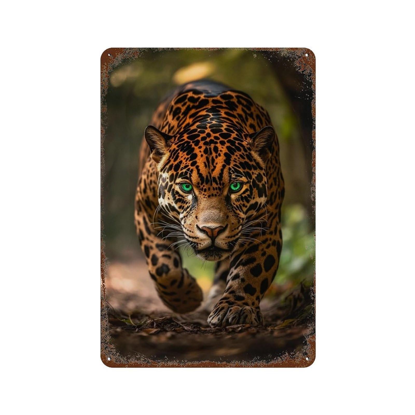 Jaguar in Amazon Rainforest-2 Rust Effect Tin Sign 11.8"x7.9", Industrial Home Decor for Cafe, Home Bar And Lounge Decor