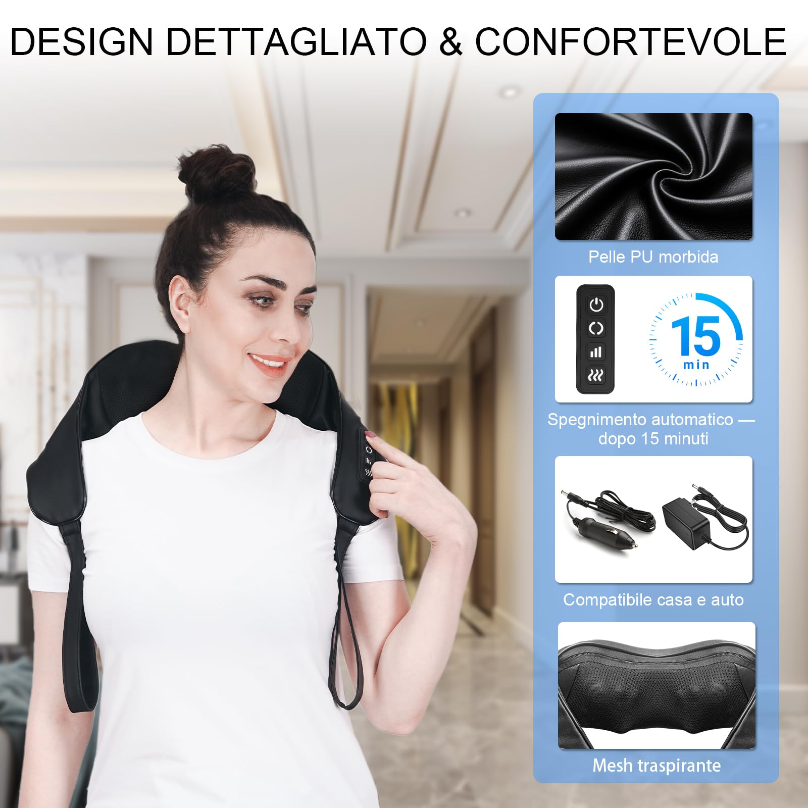 TISSCARE Massaggiatore Collo Schiena con Calore, Cinturino Regolabile per Massaggio a Mani Libere, Massaggiatore Spalle Shiatsu 3D, 20 Nodi, per Gambe Lombare, Casa Ufficio Auto
