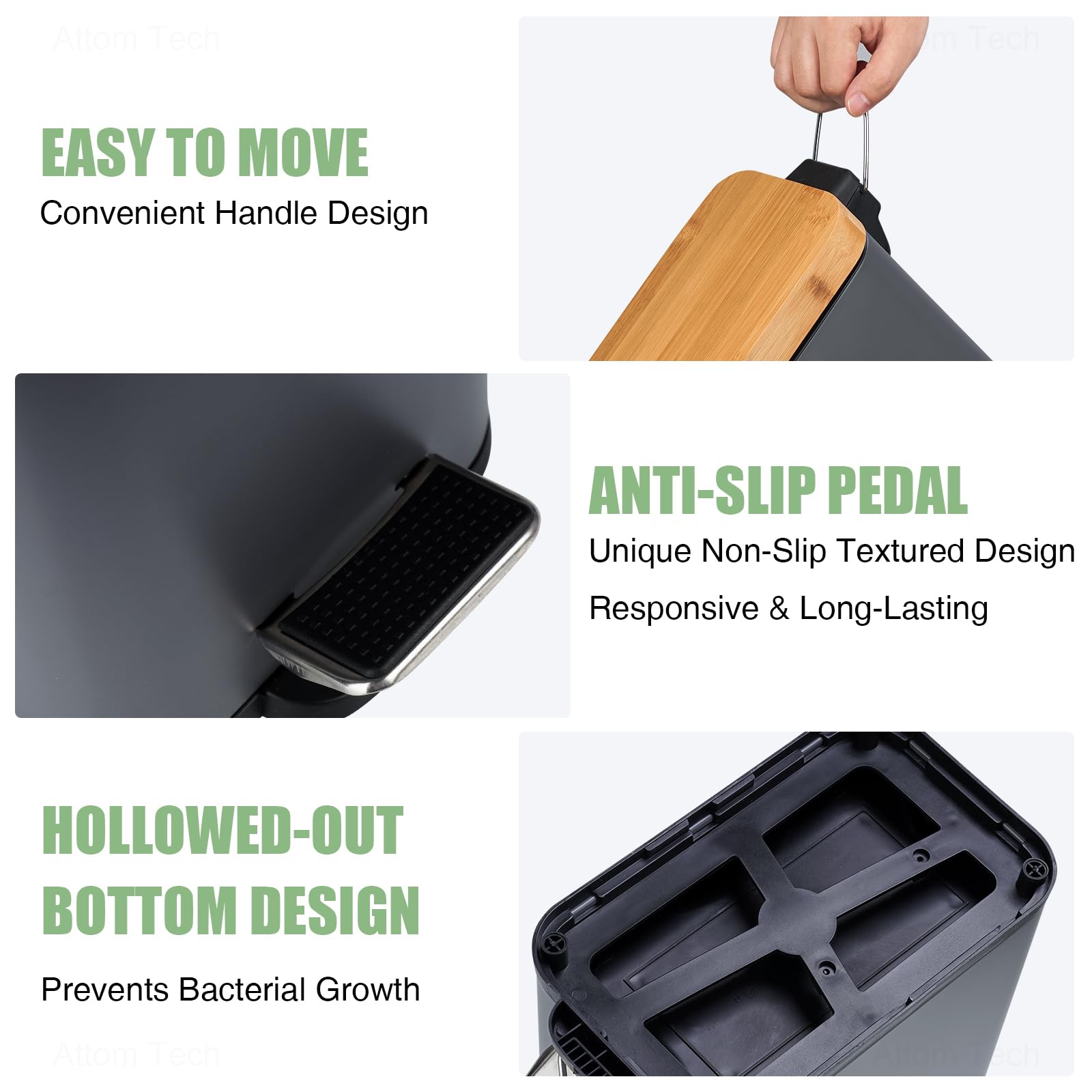 NiHome Small Bathroom Trash Can with Soft Close Bamboo Lid and Step Pedal, 1.3 Gallon Compact Rectangular Stainless Steel Garbage Can with Removable Inner Bucket for Office Bedroom Kitchen Dorm