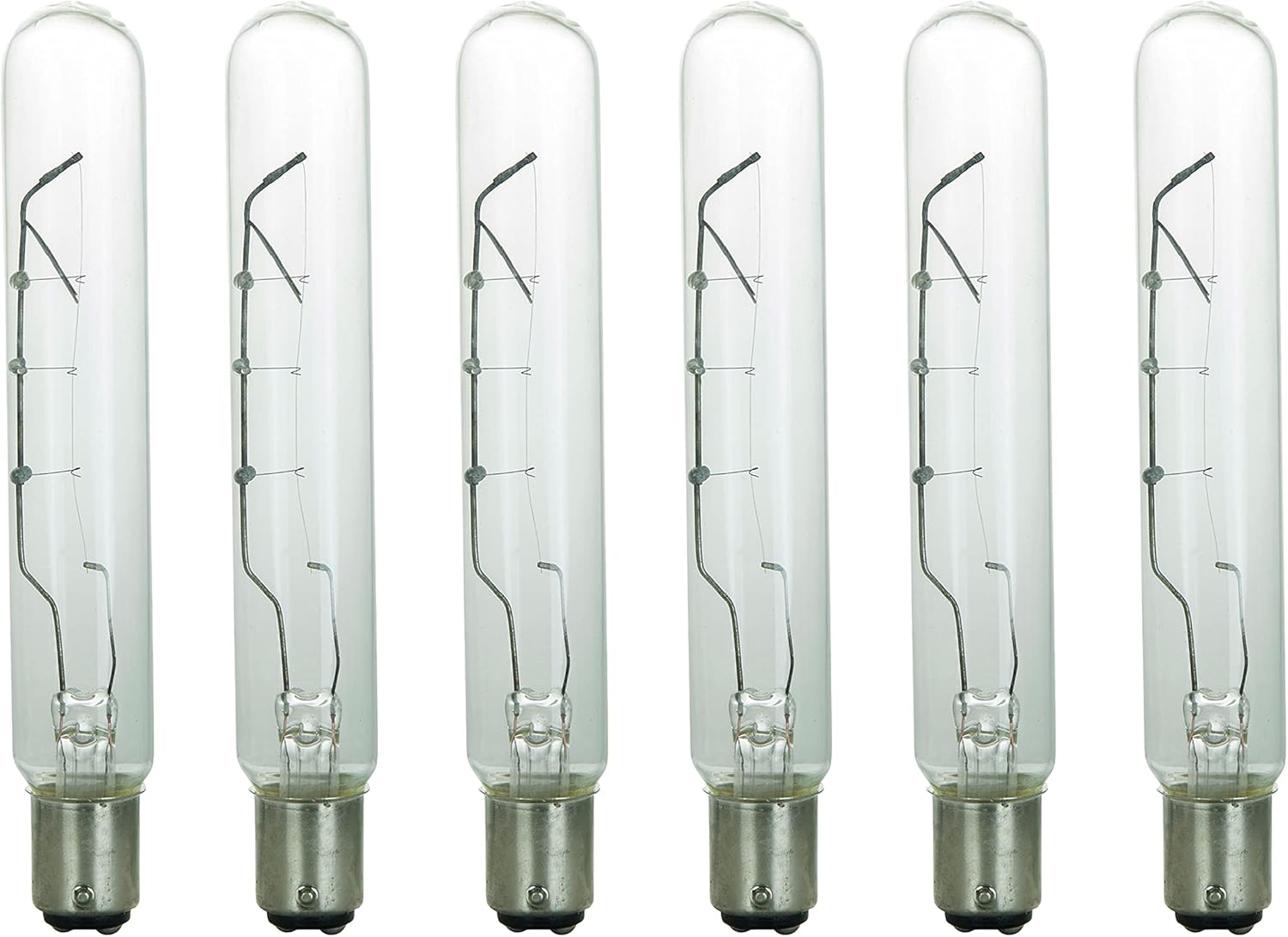 Sunlite 41662-SU Incandescent T6.5 Tubular Light Bulb, BA15D Double Contact Bayonet Base, 40 Watts, 290 Lumens, Dimmable, Mercury Free, 2600K Warm White, Clear Glass, 6 Count