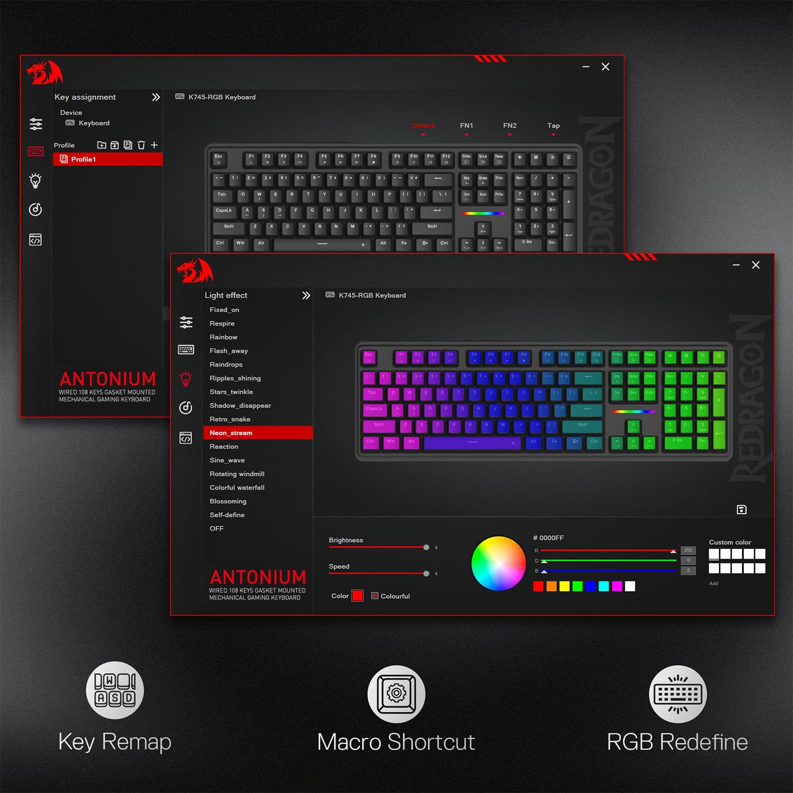 Redragon K745 Teclado Gaming RGB Gasket Cableado 108+4 Teclas Acceso Rápido | Enchufe Hot Swap Mejorado 5 Capas Amortiguación Ruido Mecánico 4 Teclas Adicionales