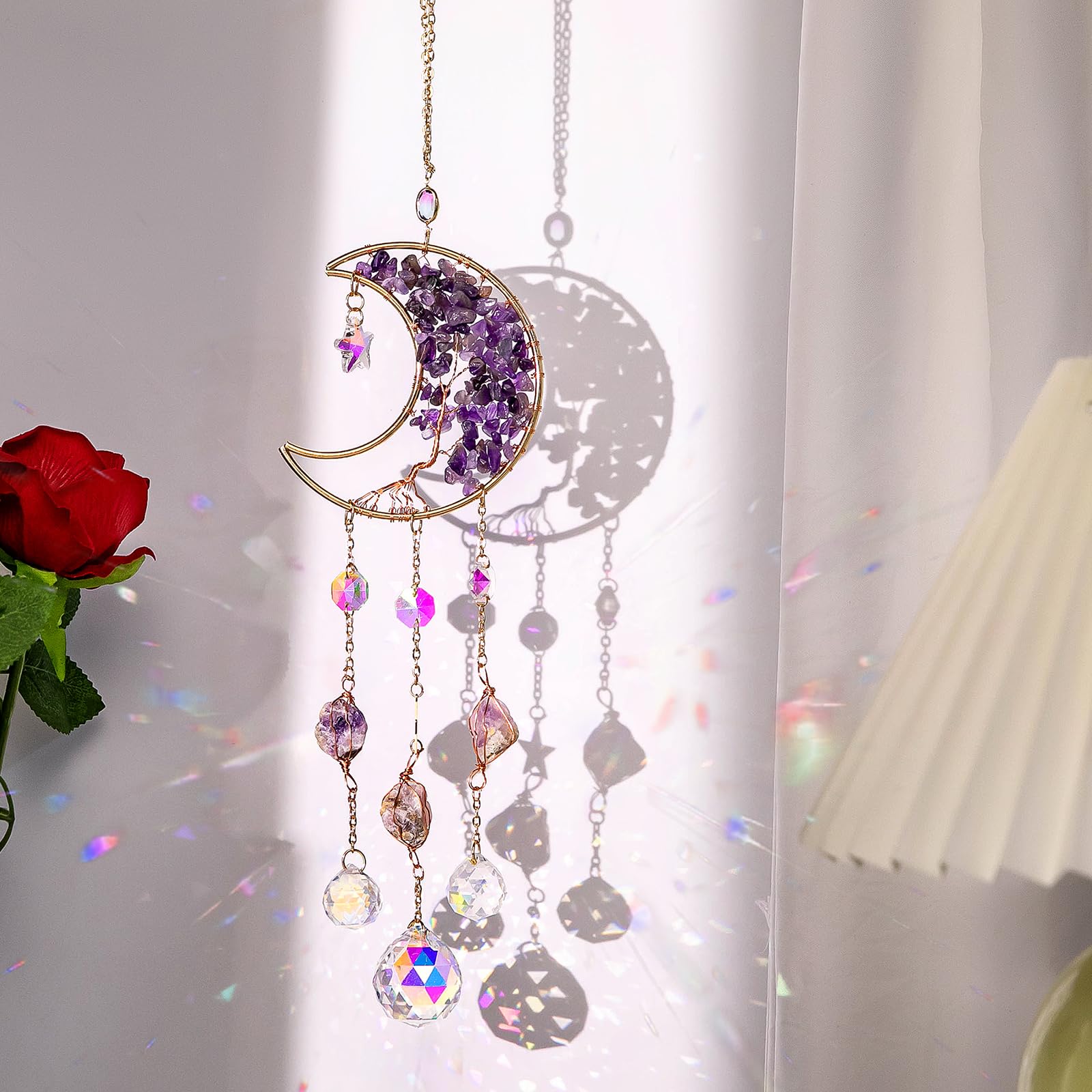 6 Paires De Breloques En Cristal Améthyste – Attrape-soleil Pour Fenêtre – Crochets Plaqué Or 18 Carats - 12