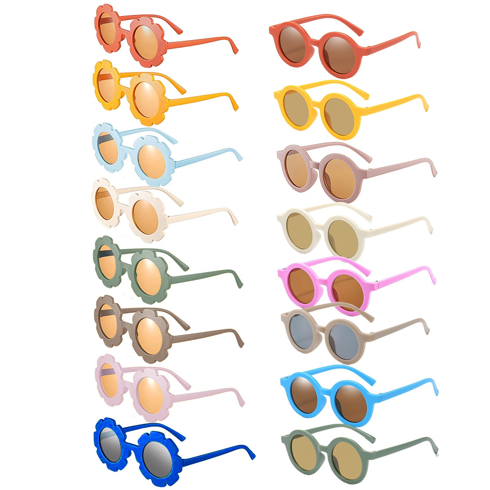 Lot de 16 lunettes de soleil rondes en vrac pour filles et garçons, motif fleurs bleues, décoration de fête