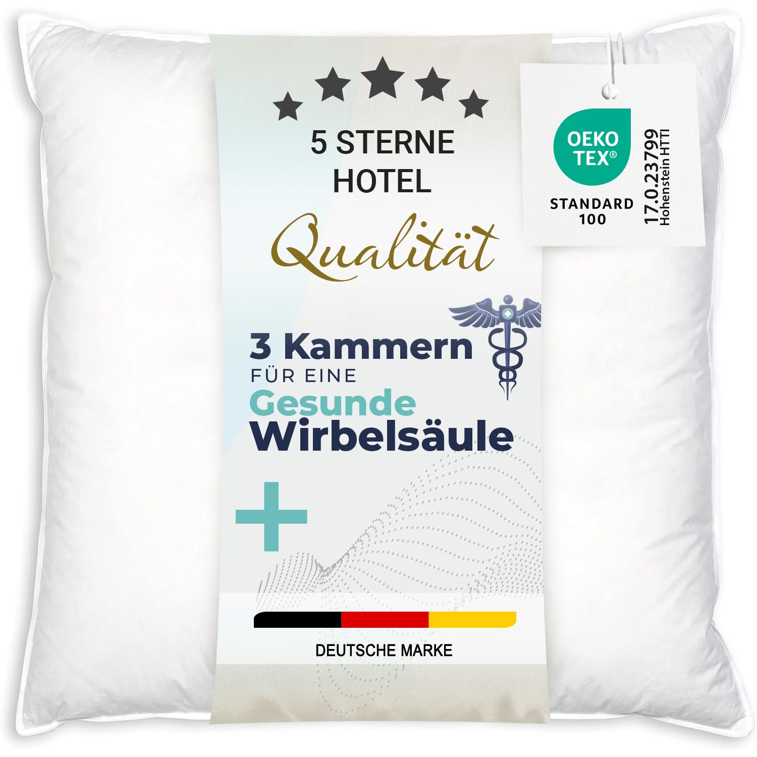ZOLLNER Premium Federkissen mit Daunenanteil - Made in Germany – für Allergiker geeignet – Bezug aus hochwertiger Mako Baumwolle - waschbar bis 60°C – 80x80 cm - Hotelqualität