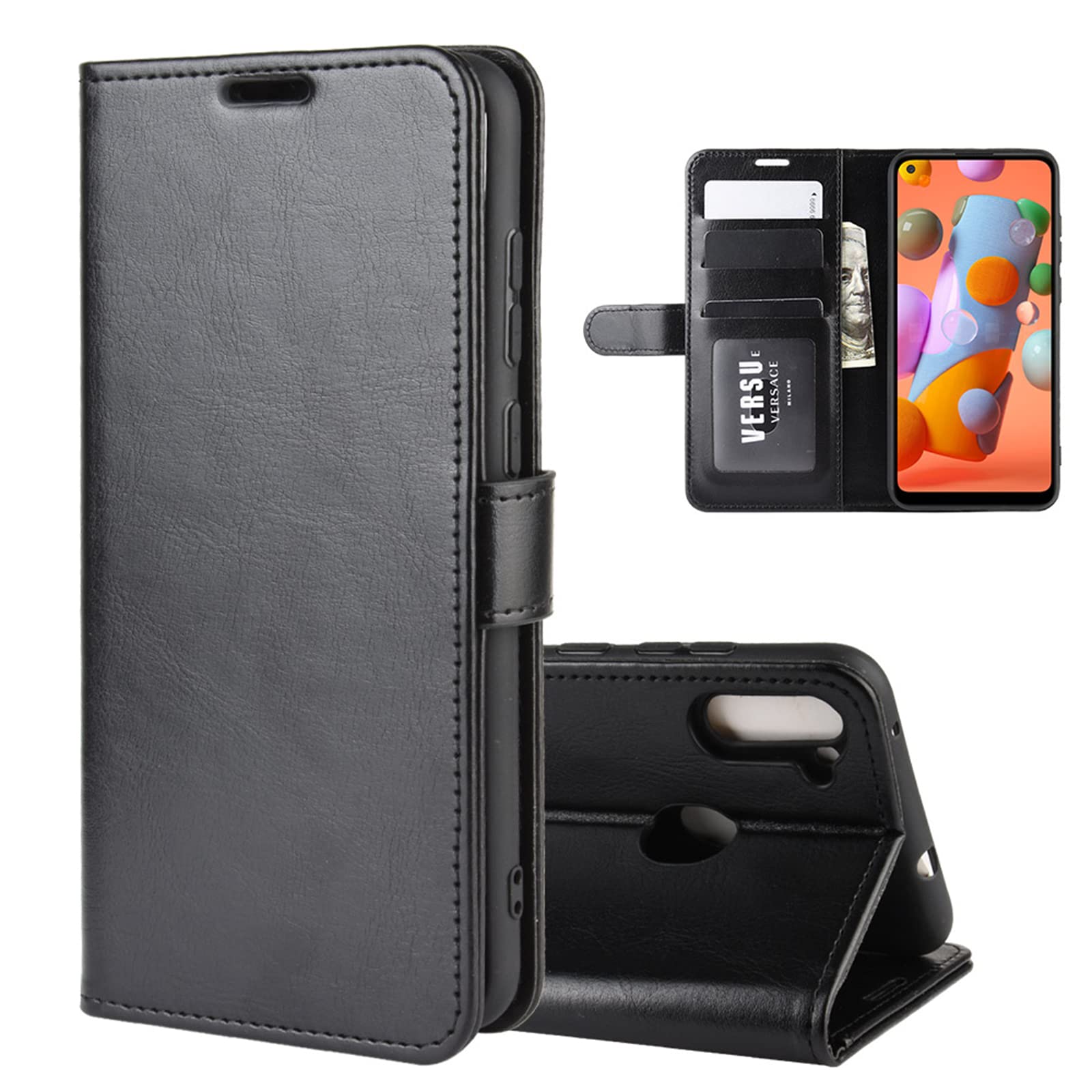 Flip Case for Samsung A11 Wallet PU Leather Magnetic Protective Cellphone Case for Samsung Galaxy A11 A115M 2020 Folio Book Cover with Stand (Black)