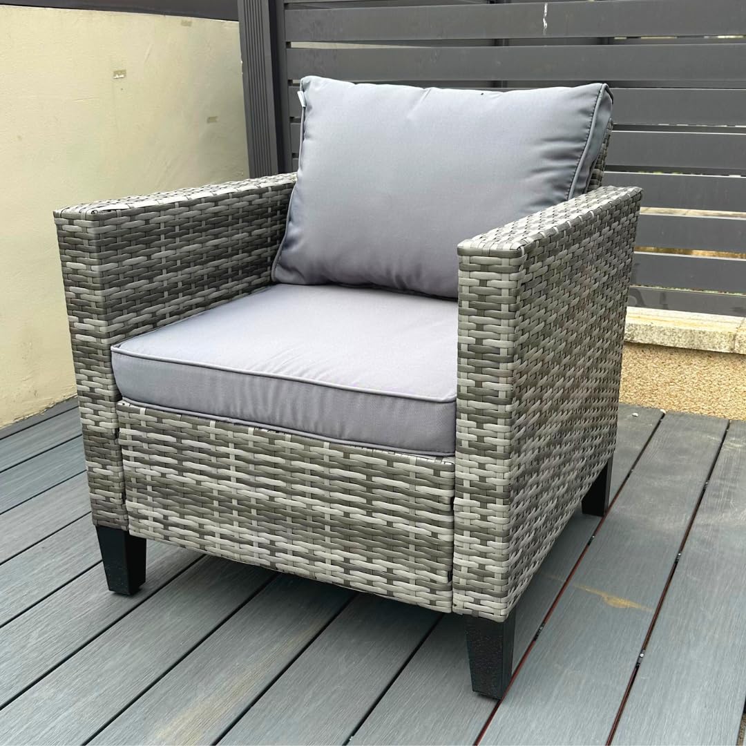 Rattan Park Sofás de Jardín de Poliratán – Conjunto Modular de Muebles de Exterior para Terraza y Patio (Gris, 1 Plaza)