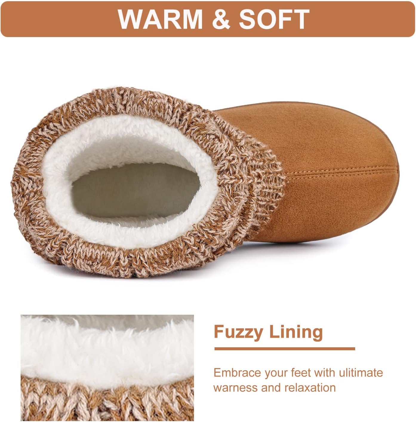 FamilyFairy Women's Woolen Yarn Knit Bootie Slippers Comfy Warm Plush Fleece Memory Foam House Shoes for Indoor Outdoor - Image 4