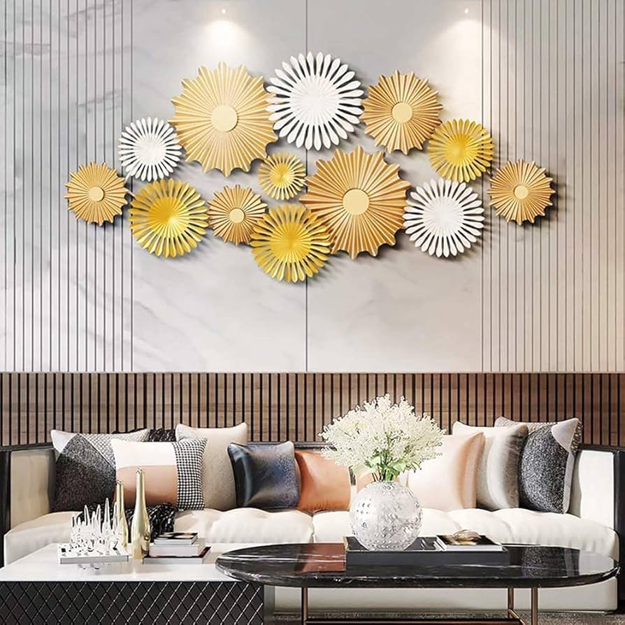 壁飾り　金色　金属製 壁飾り モダンアート ゴールド 大型 幅124×高さ66cm｜おしゃれな